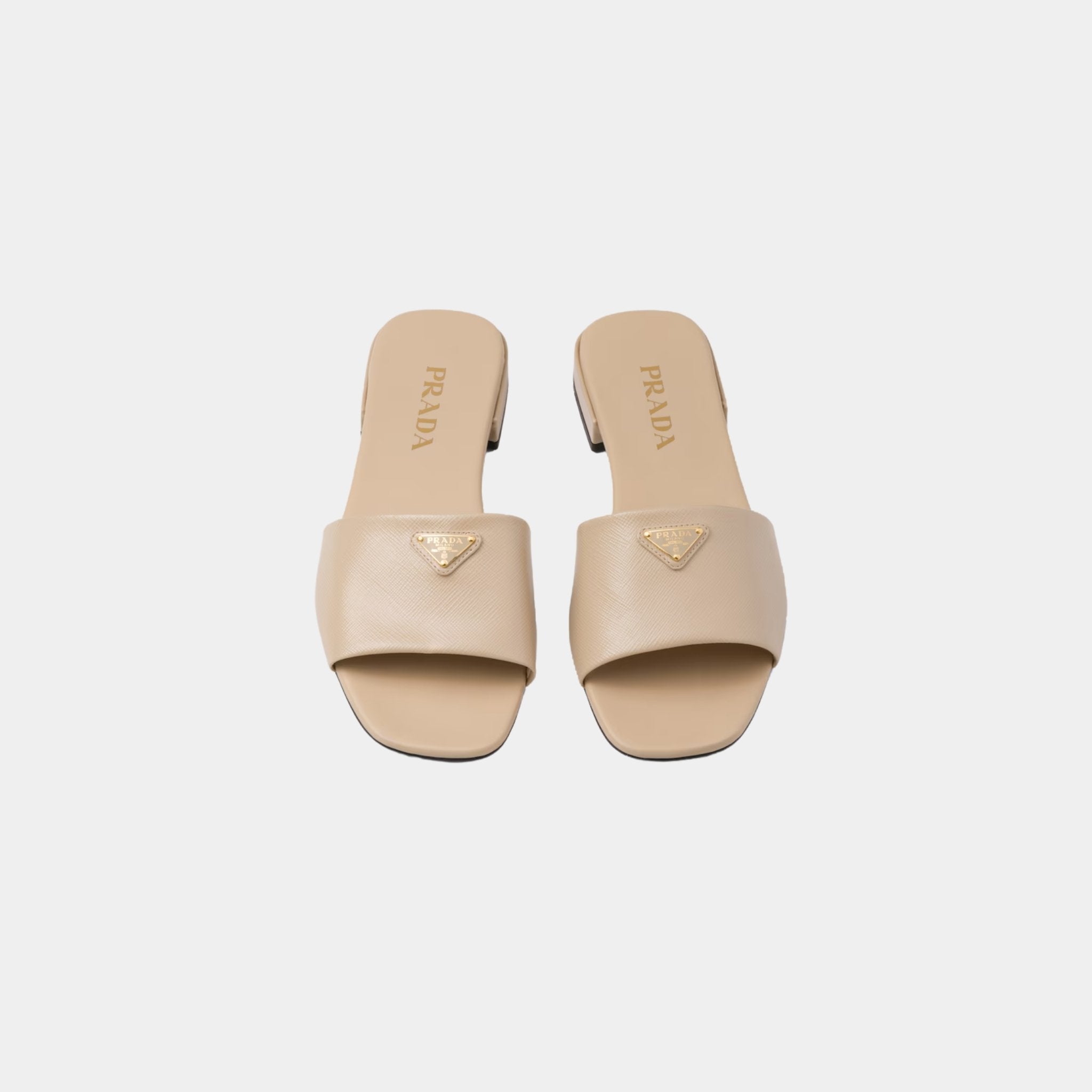 Prada Saffiano Patent Leather Slides, Travertine Stone, Front