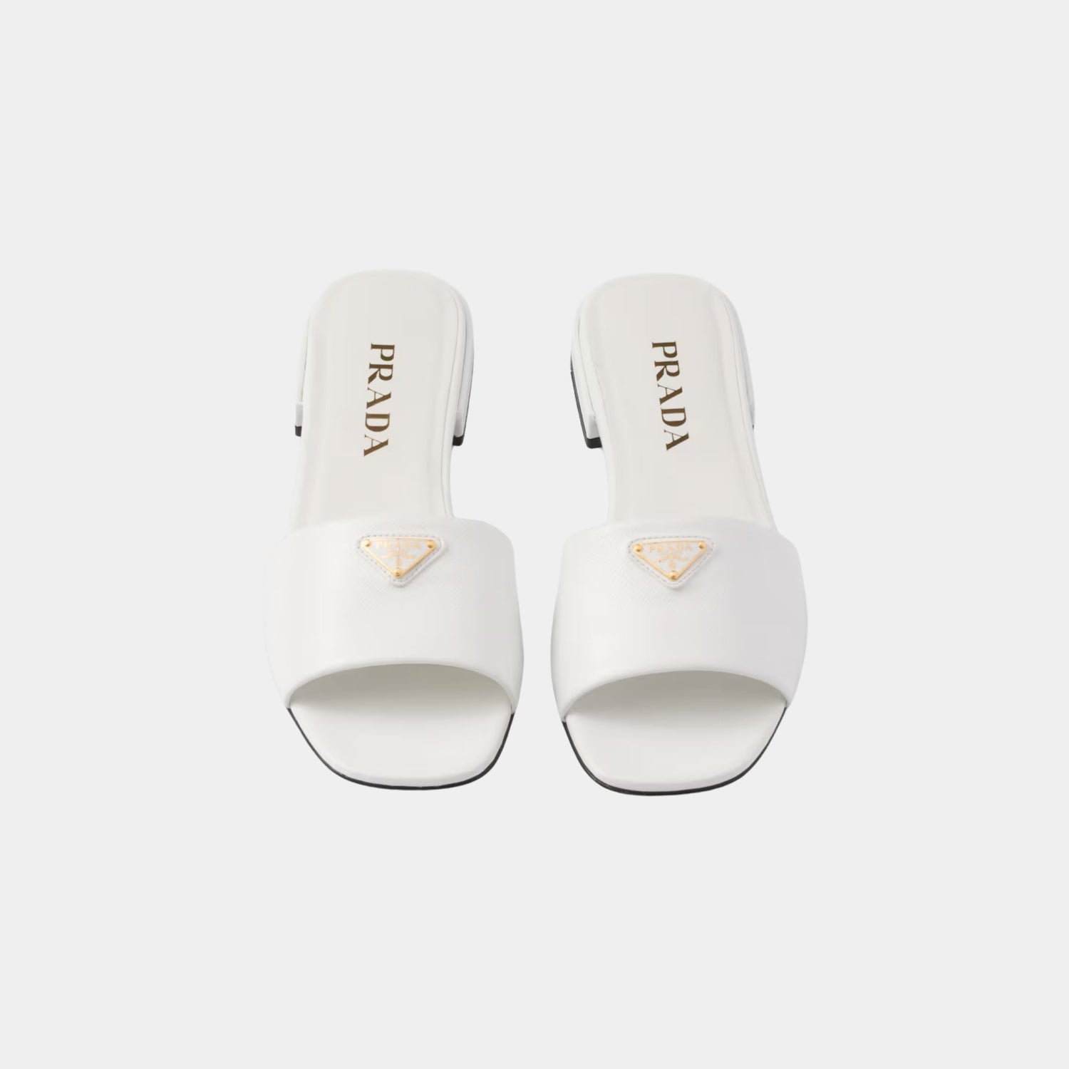 Prada Saffiano Patent Leather Slides, White, Front