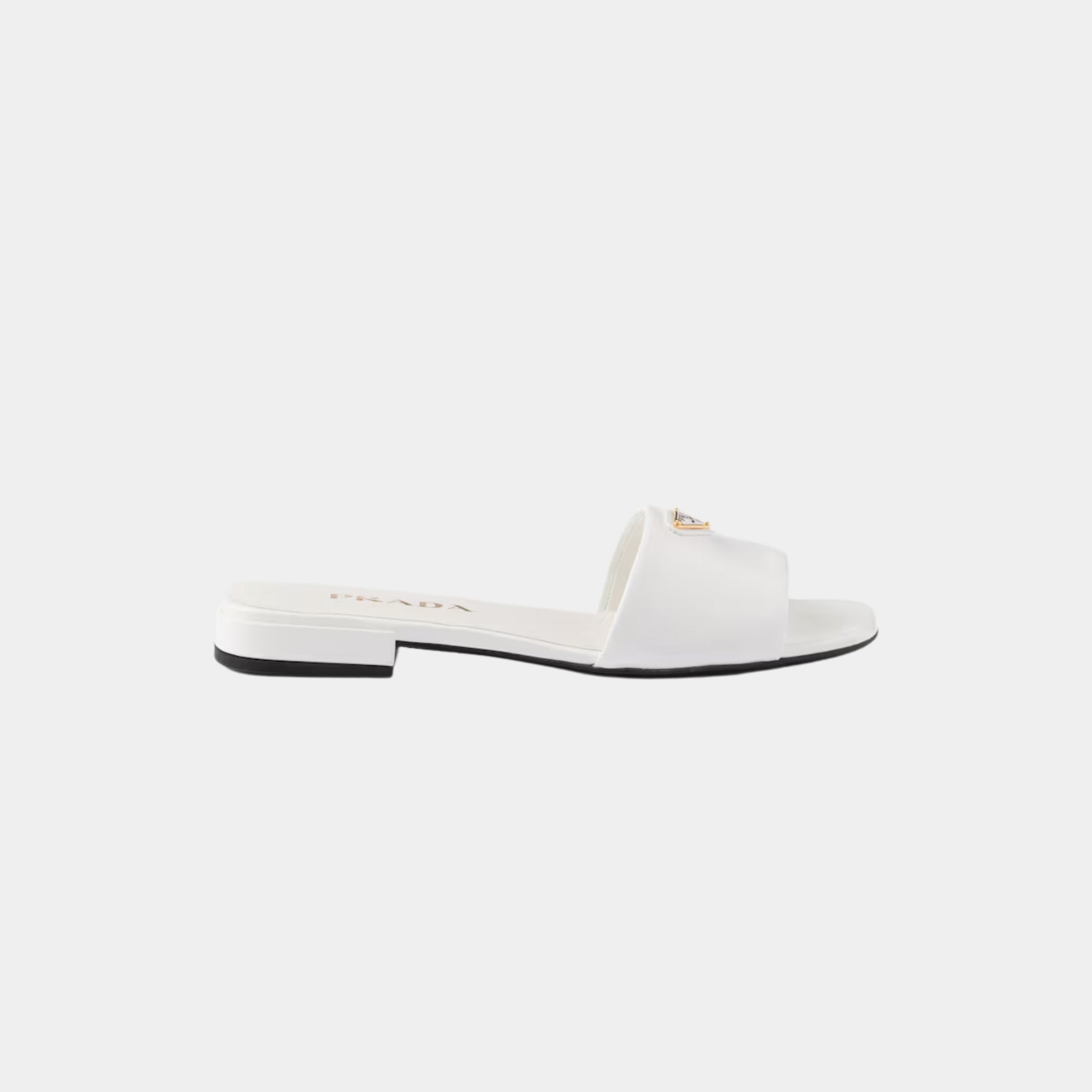 Prada Saffiano Patent Leather Slides, White, Side