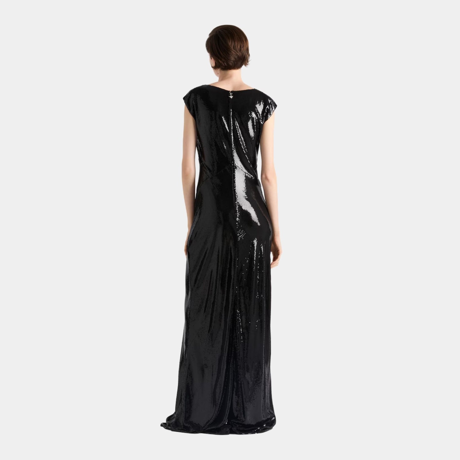 Prada Sequined Satin Jersey long Dress, Model, Back