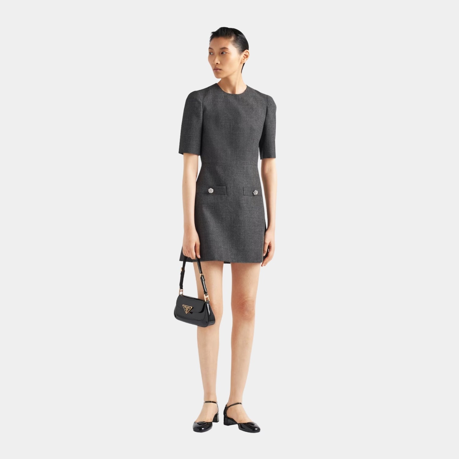 Prada Slate Gray Wool Mini-Dress, Model, Front