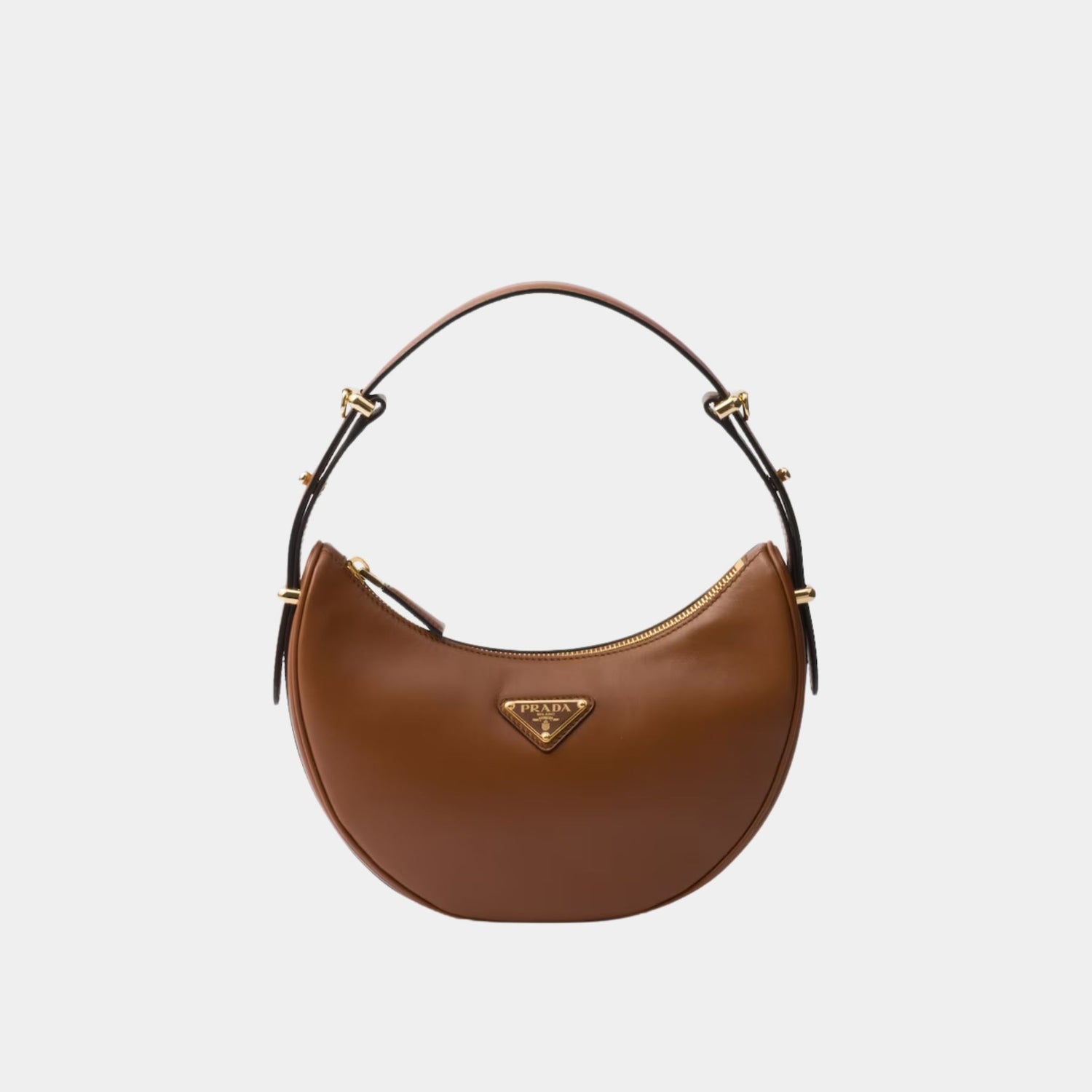 Prada Small Arque Leather Shoulder Bag, Cognac, Front