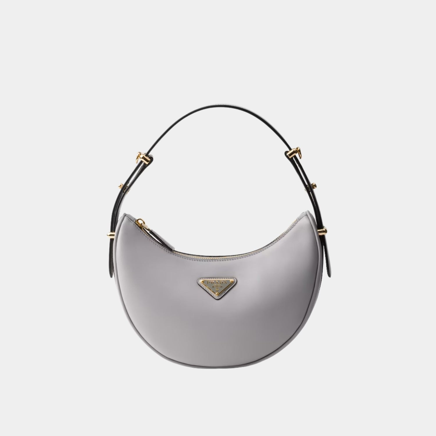 Prada Small Arque Leather Shoulder Bag, Granite Gray, Front