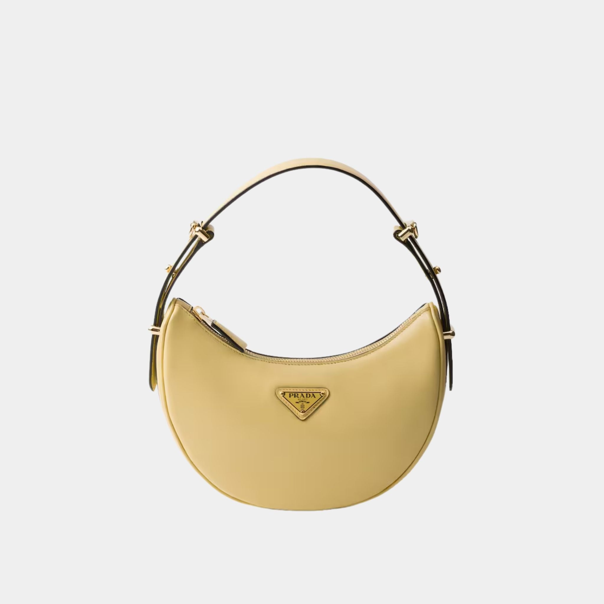 Prada Small Arque Leather Shoulder Bag, Vanilla, Front