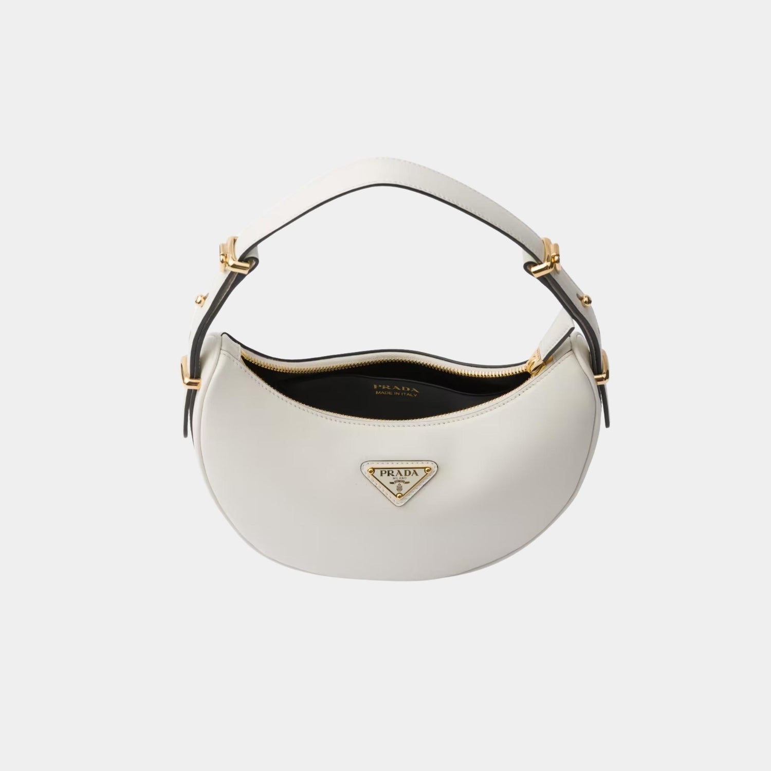 Prada Small Arque Leather Shoulder Bag, Vanilla, Open