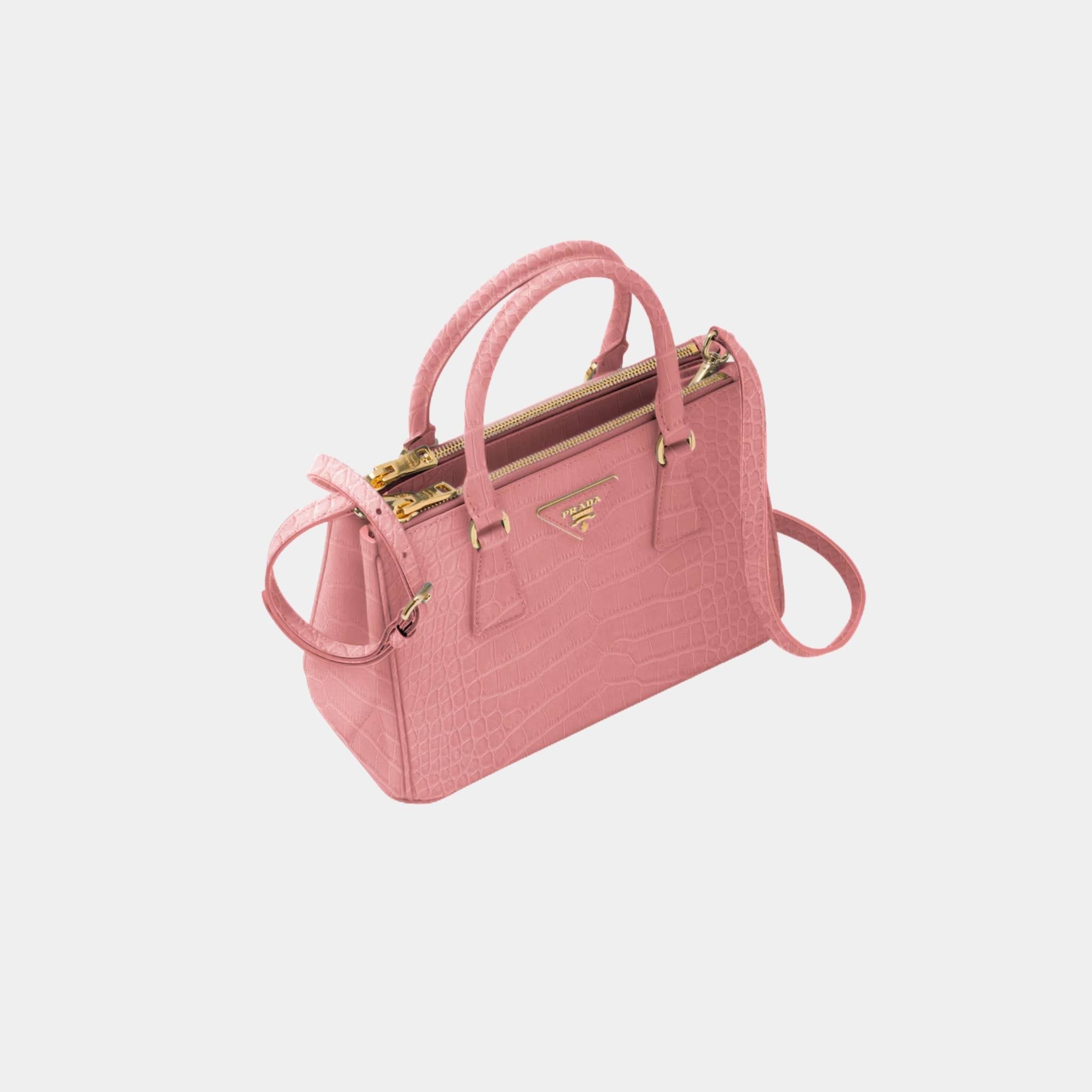 Prada Small Galleria Crocodile Leather Bag, Petal Pink, Top