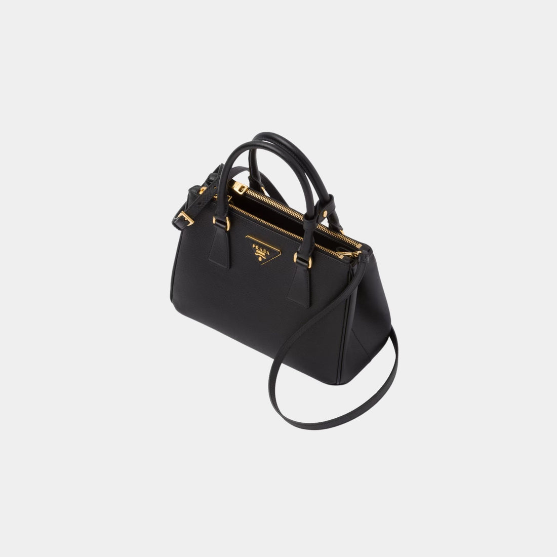 حقيبة Prada Galleria صغيرة من جلد سافيانو، سوداء، من الأعلى