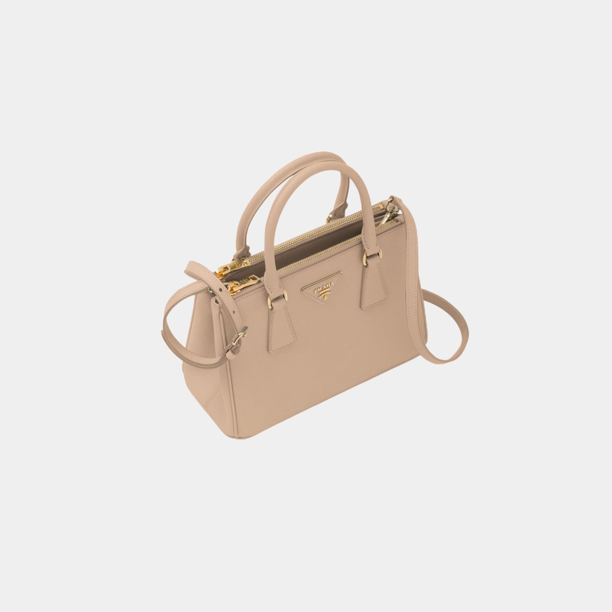 Prada Small Galleria Saffiano Leather Bag, Sand Beige, Top