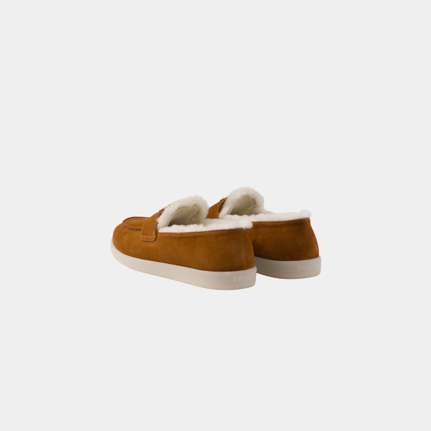 Prada Suede And Shearling Loafers, Cognac, Back