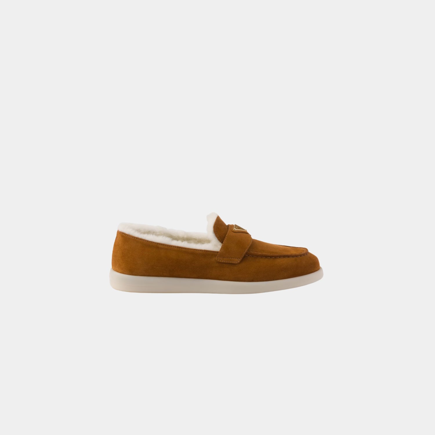 Prada Suede And Shearling Loafers, Cognac, Side