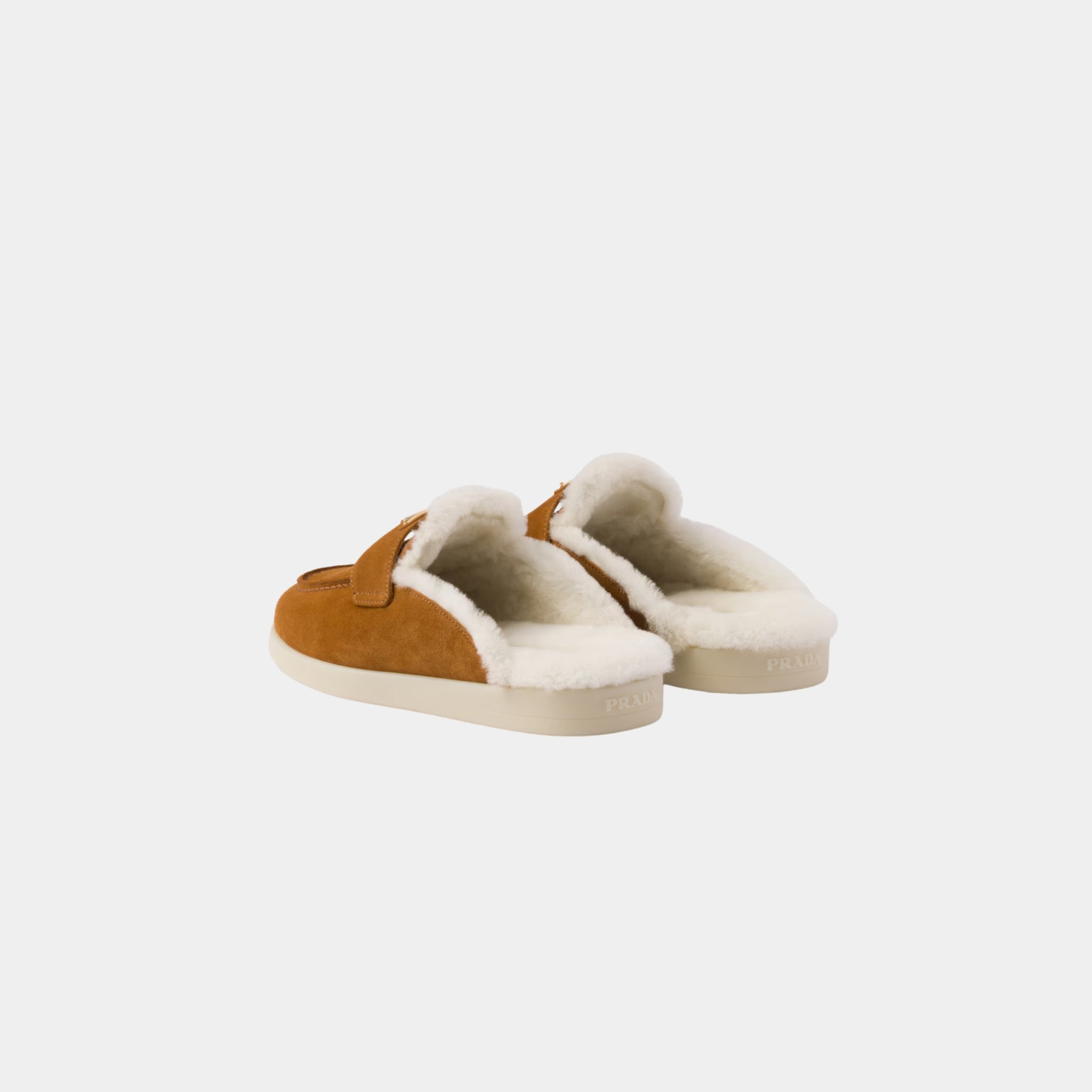 Suede And Shearling Slippers, Cognac, Back