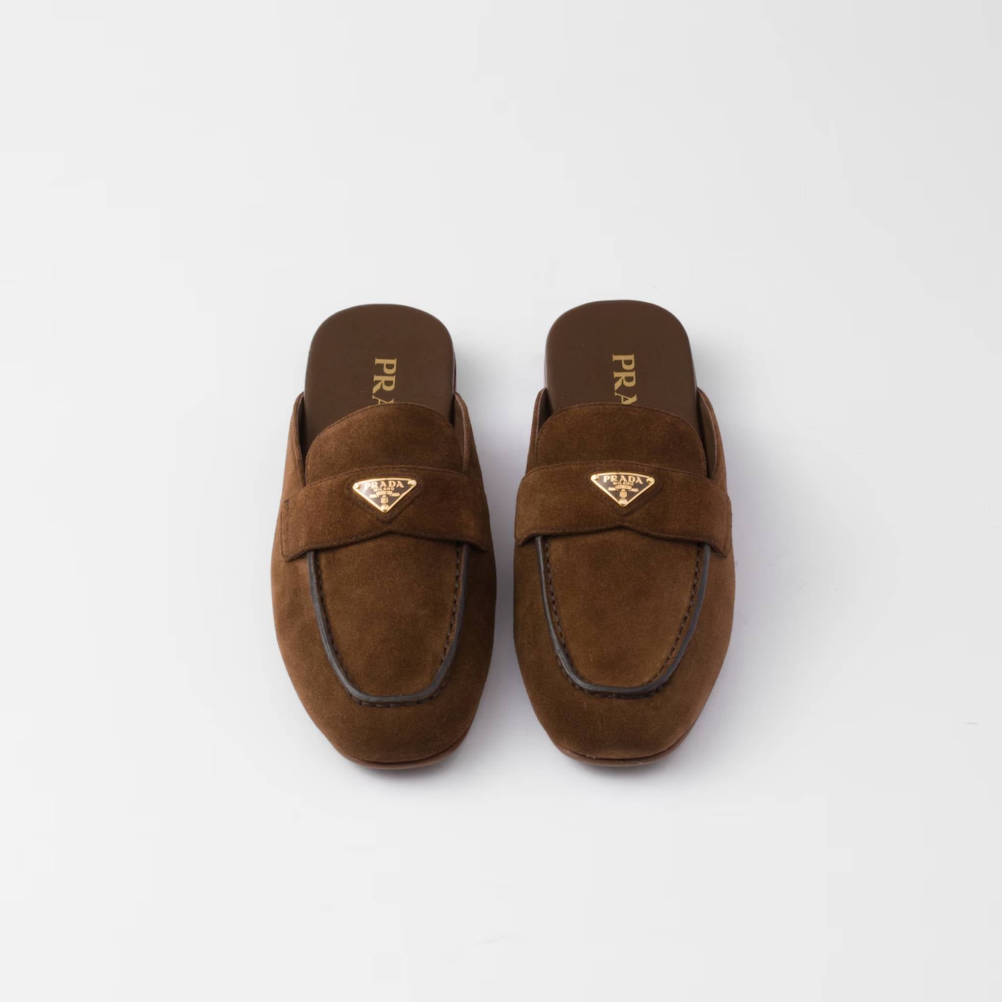 Prada Suede Slippers, Cocoa Brown, Front