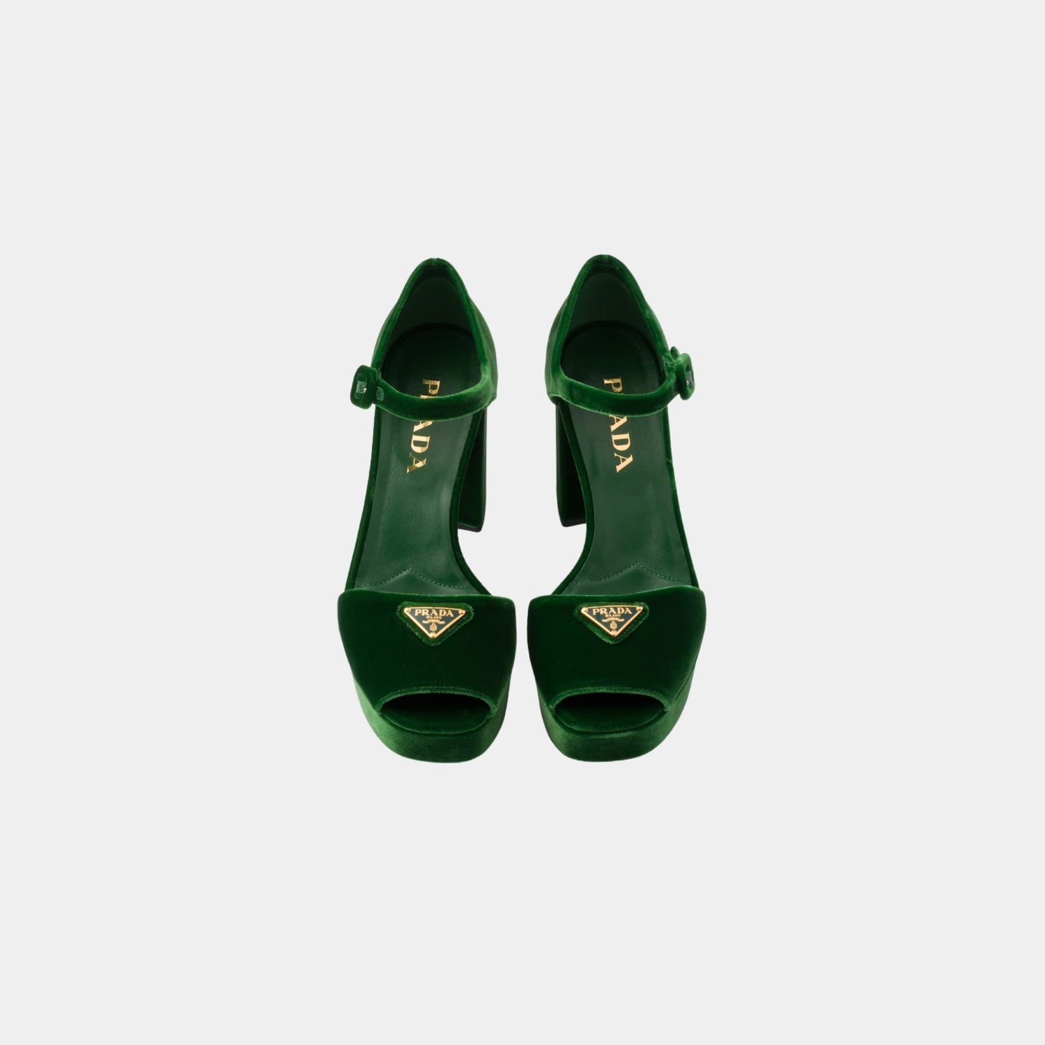 Prada Velvet Platform Sandals, Laurel Green, Front