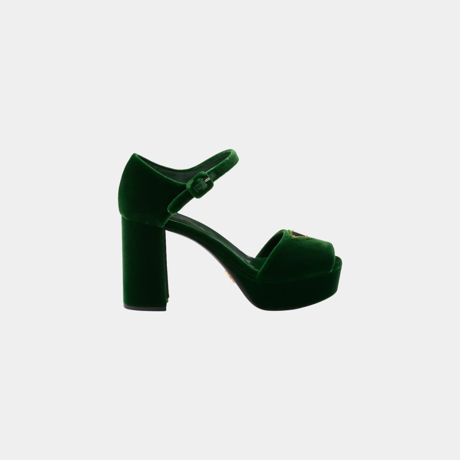 Prada Velvet Platform Sandals, Laurel Green, Side