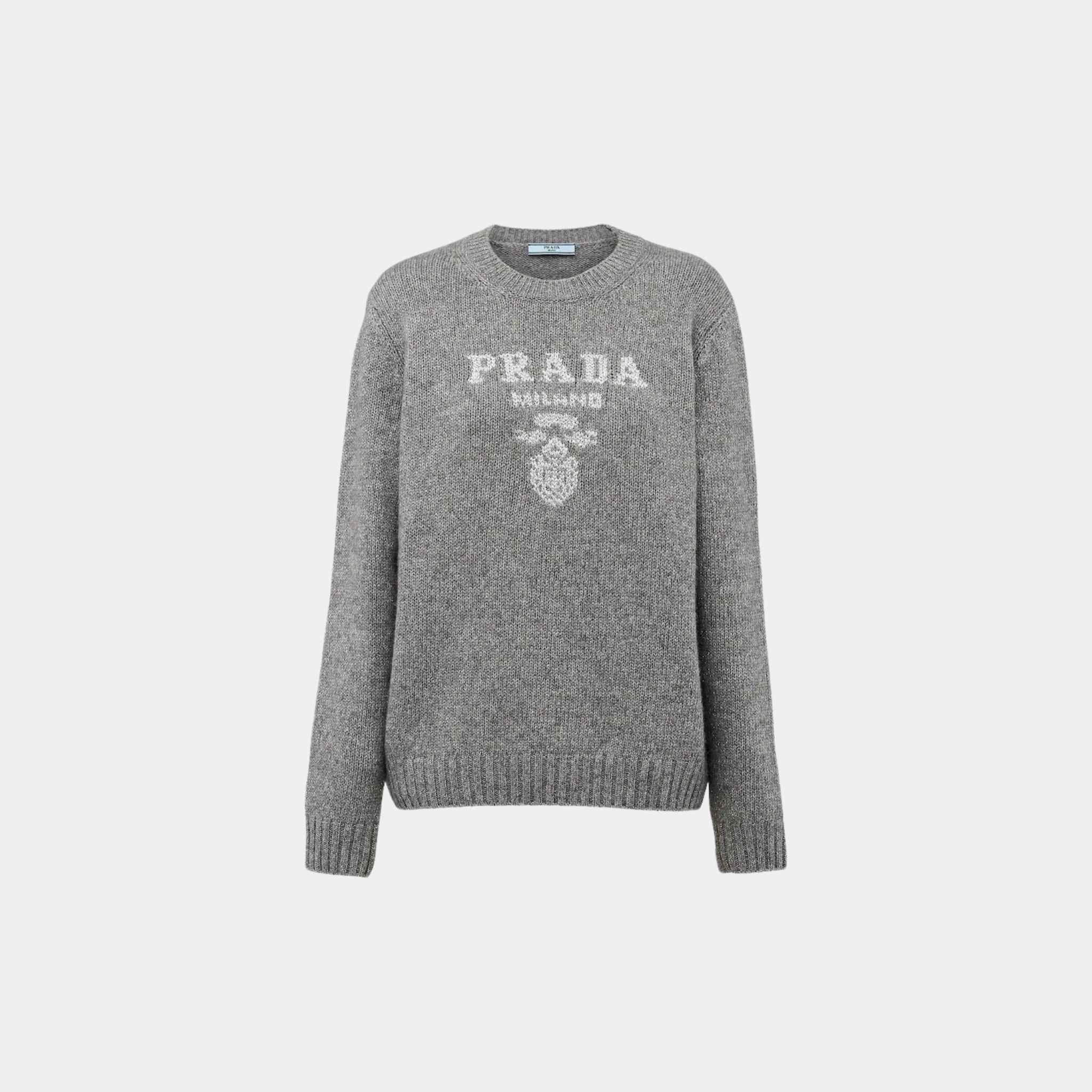 Prada Wool Cashmere and Lamé Crew-neck Sweater, Front