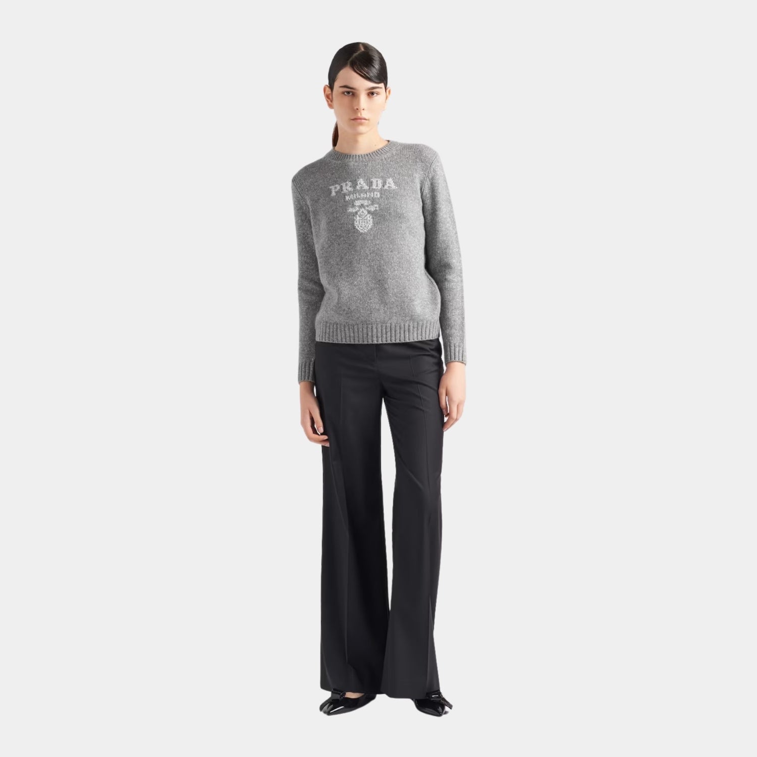 Prada Wool Cashmere and Lamé Crew-neck Sweater, Model, Front