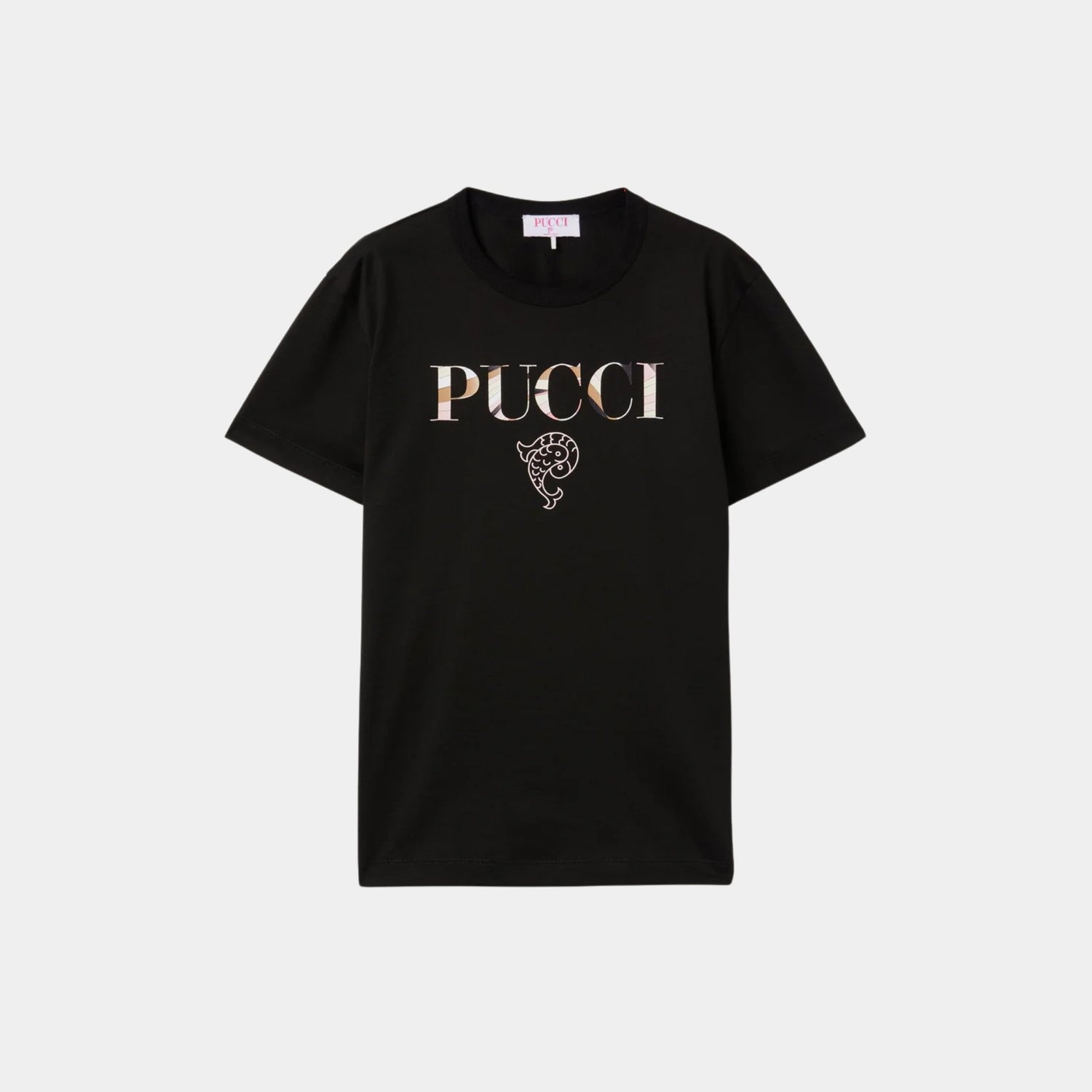 Pucci Cotton Logo Regular Fit T-Shirt, Black, Front