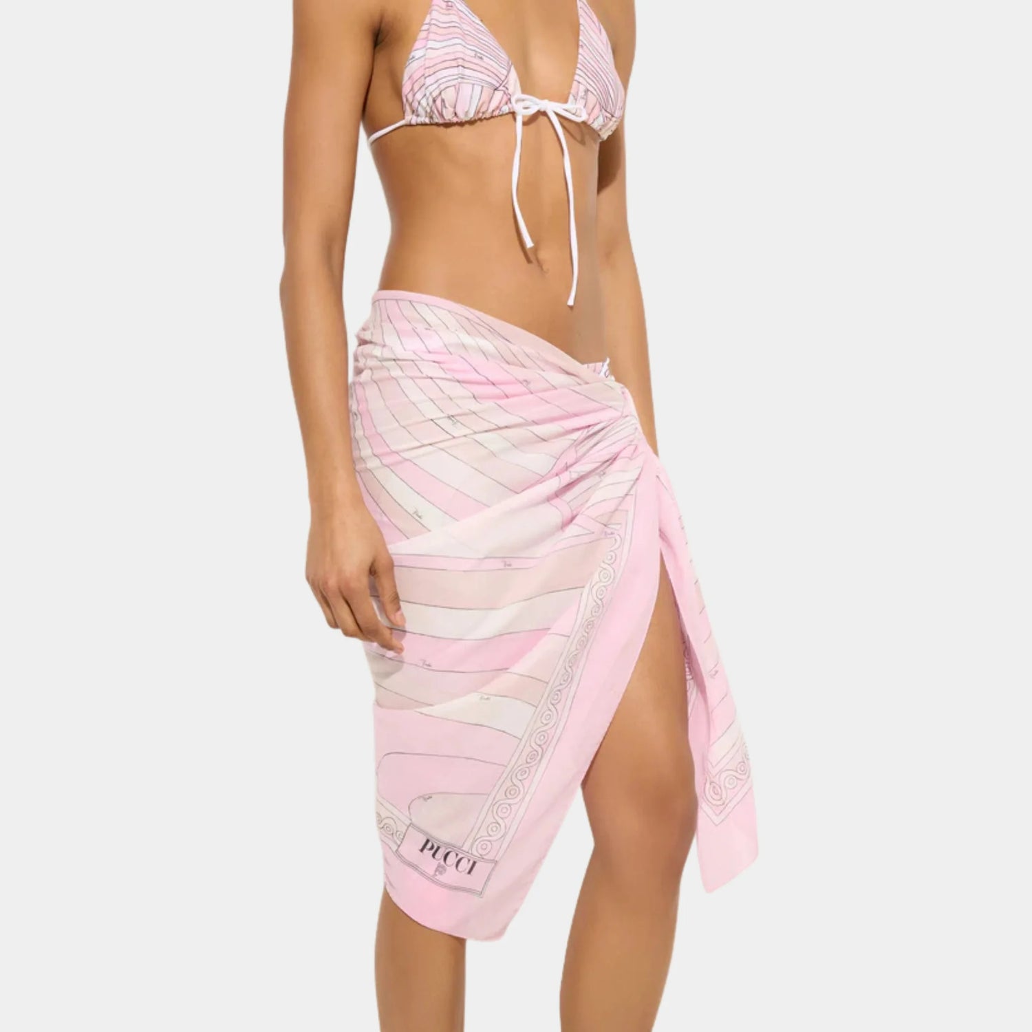 Pucci Iride Print Cotton Sarong, Pink, Model