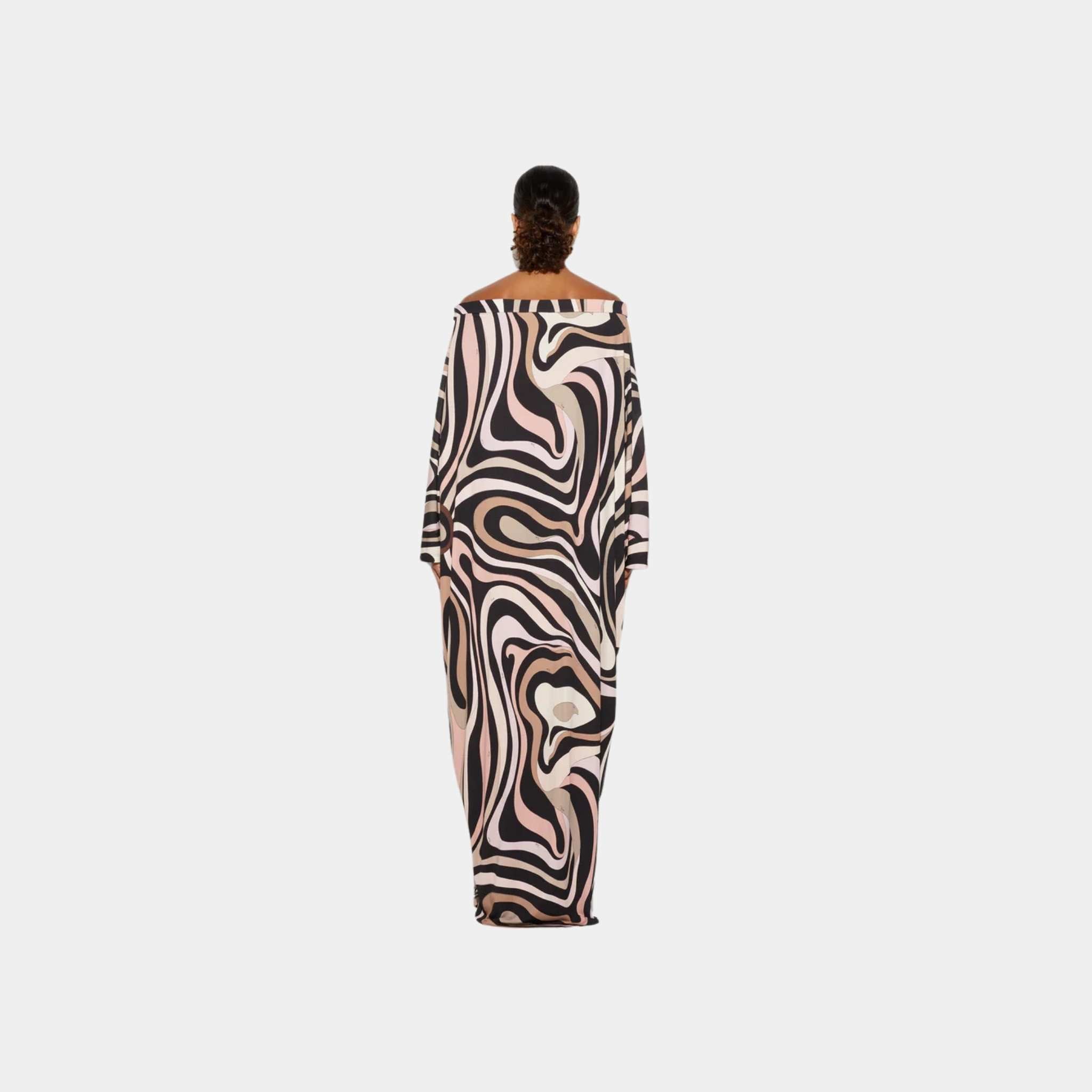 Pucci Marmo Boat Neck Kaftan, Black, Nude, Back