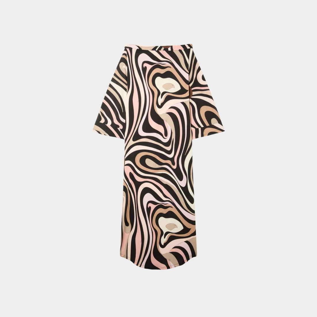 Pucci Marmo Boat Neck Kaftan, Black, Nude, Front