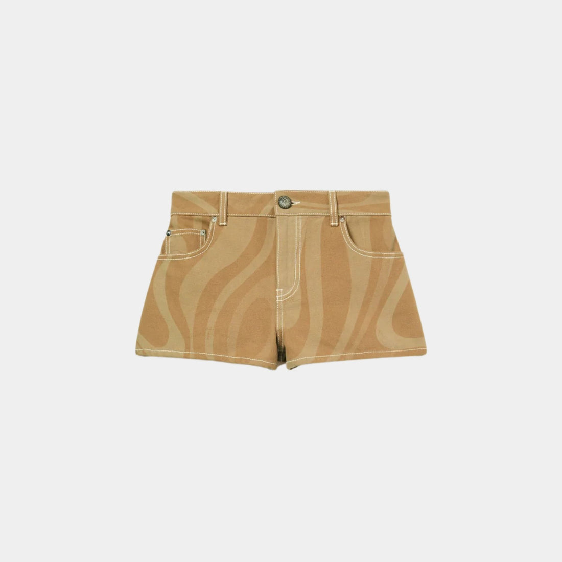 Pucci Marmo Print Canvas High Waist Cotton Shorts, Sand, Front