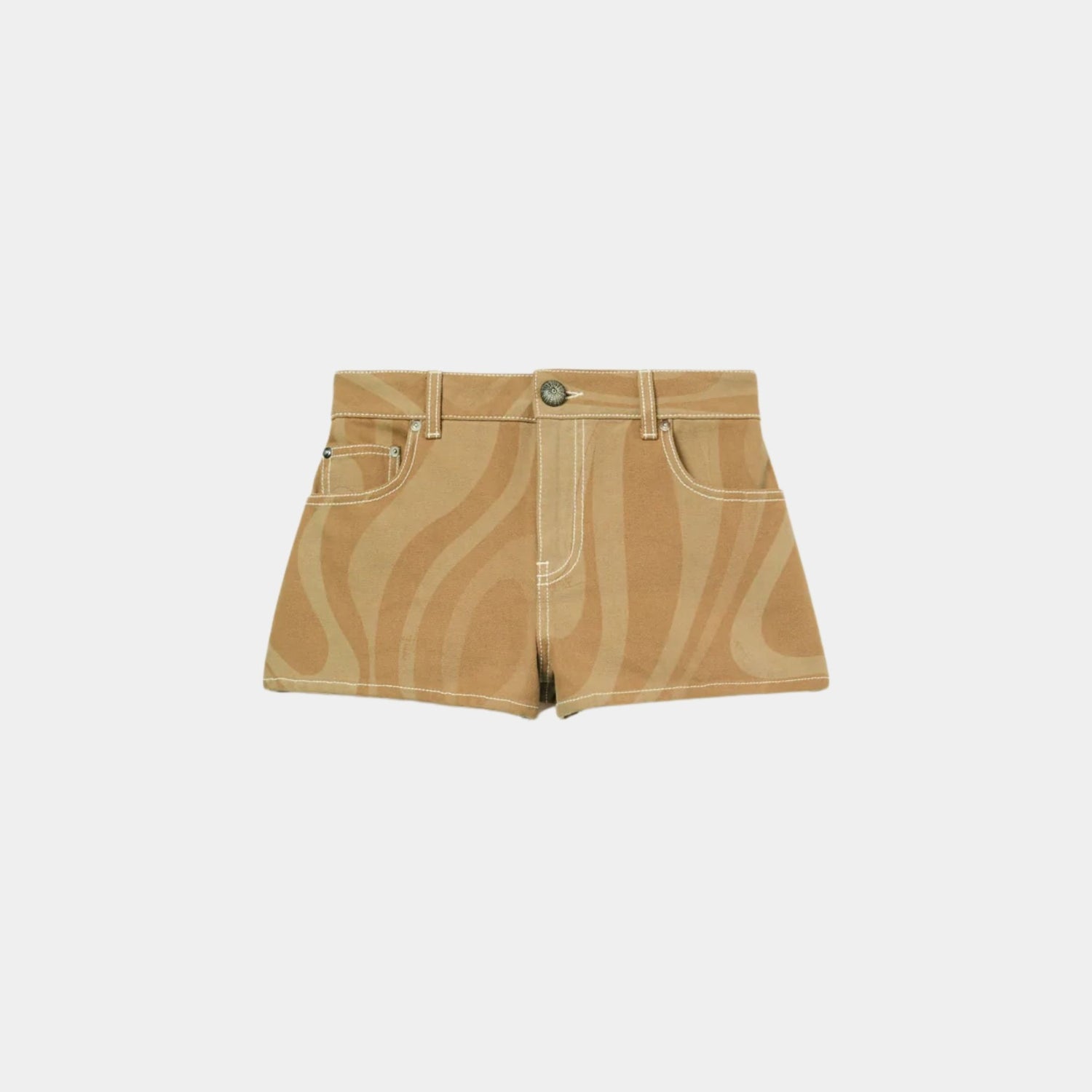 Pucci Marmo Print Canvas High Waist Cotton Shorts, Sand, Front