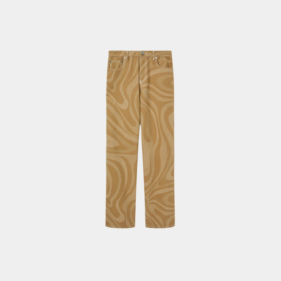 Pucci Marmo Print Canvas High Waist Pants, Sand, Front