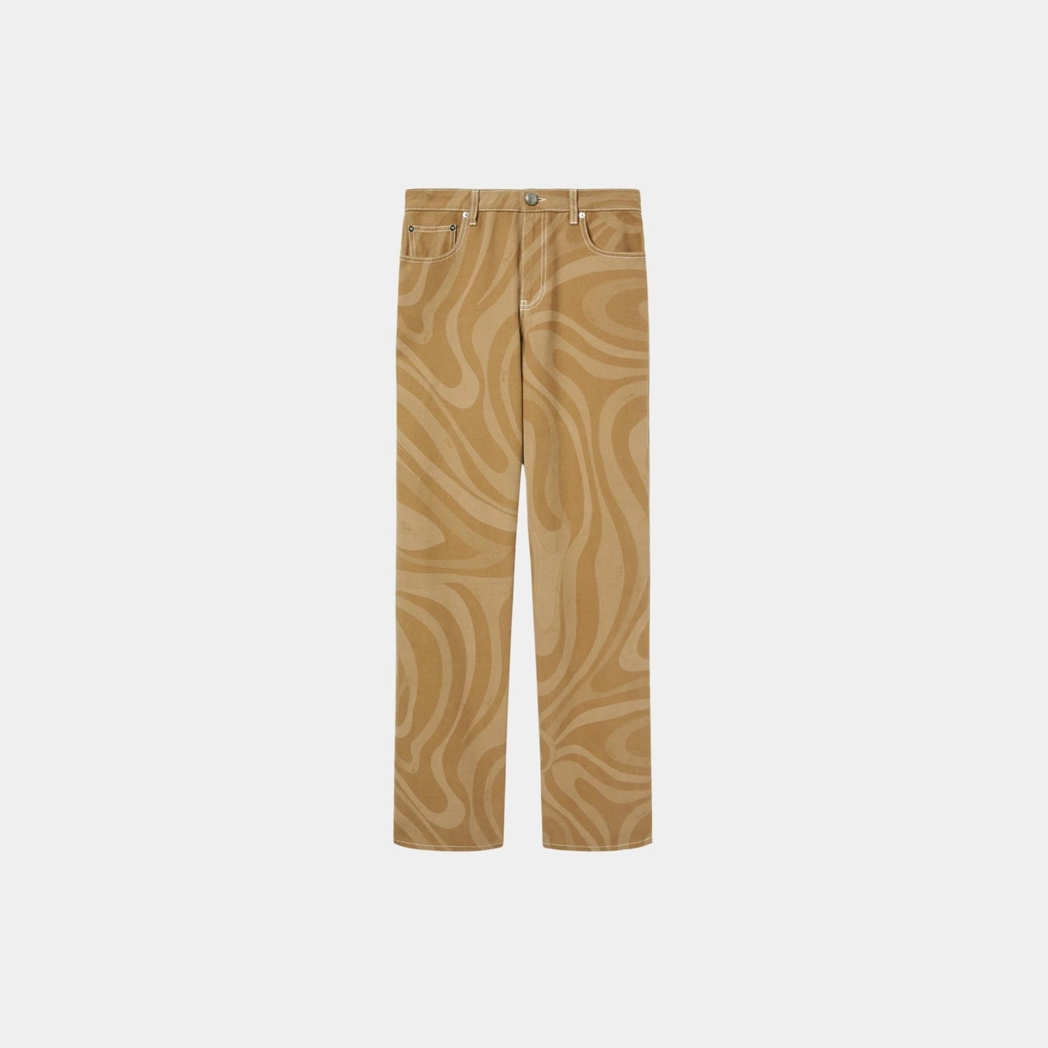 Pucci Marmo Print Canvas High Waist Pants, Sand, Front