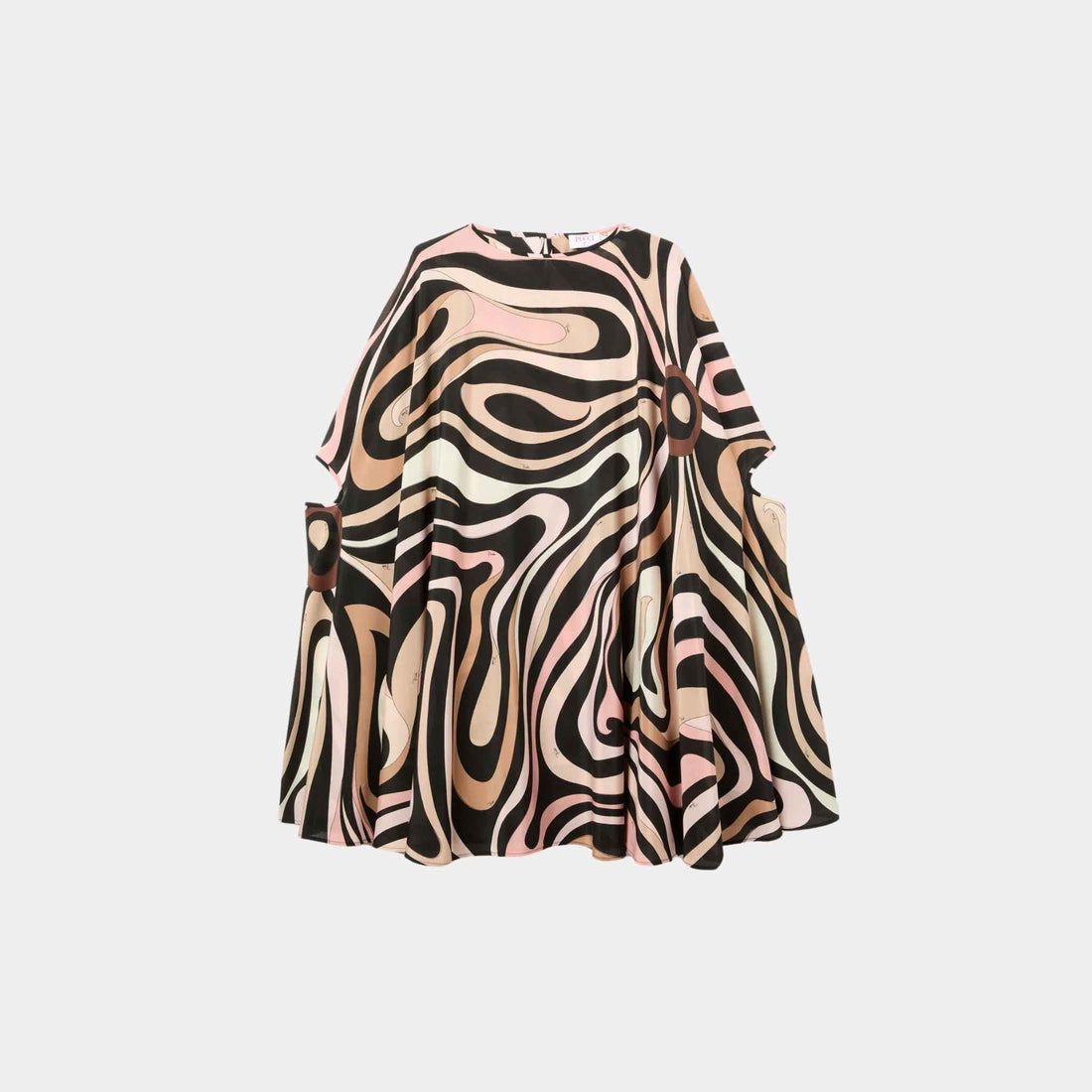 Pucci Marmo Print Kaftan Silk Mini Dress, Black, Nude, Front