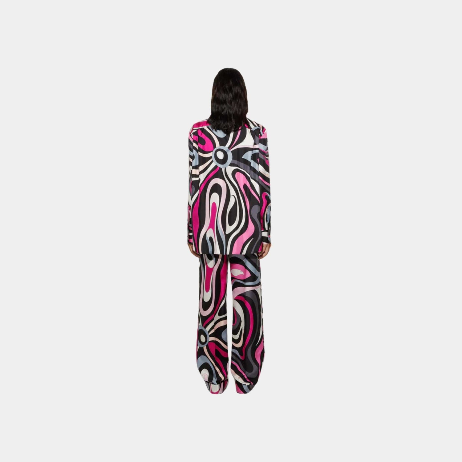 Pucci Marmo Print Oversized Fit Silk Shirt, Black, Fuchsia, Back