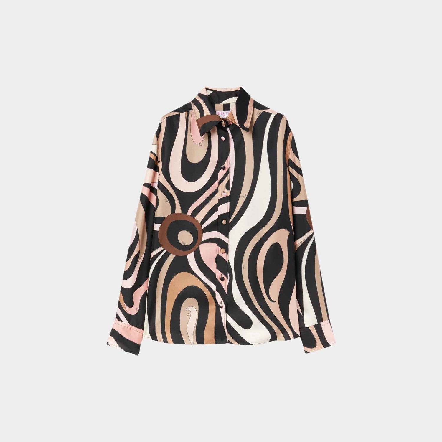 Pucci Marmo Print Regular Fit Silk Shirt, Black, Nude, Front