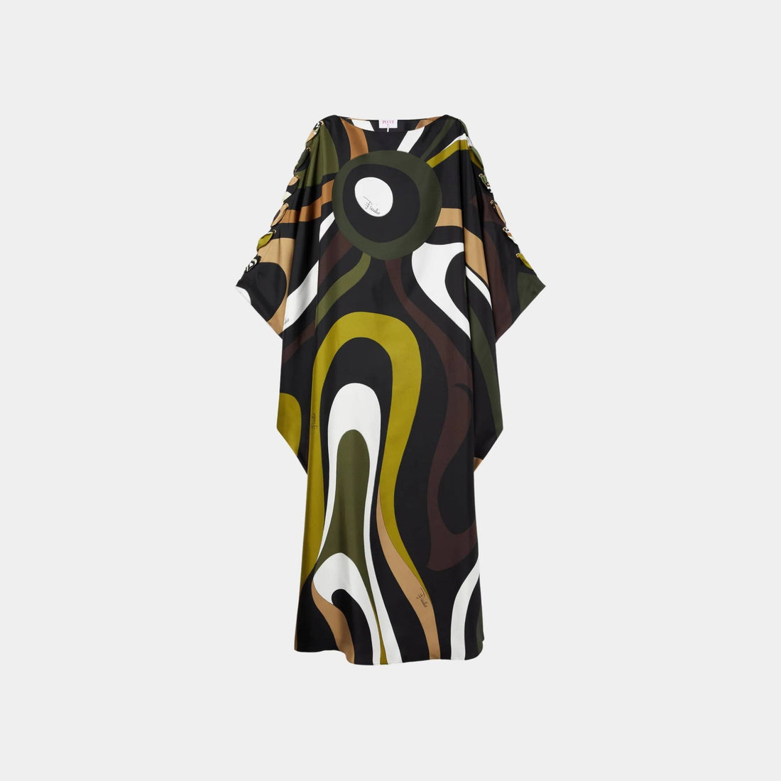 Pucci Marmo Print Silk Twill Kaftan, Khaki, Front