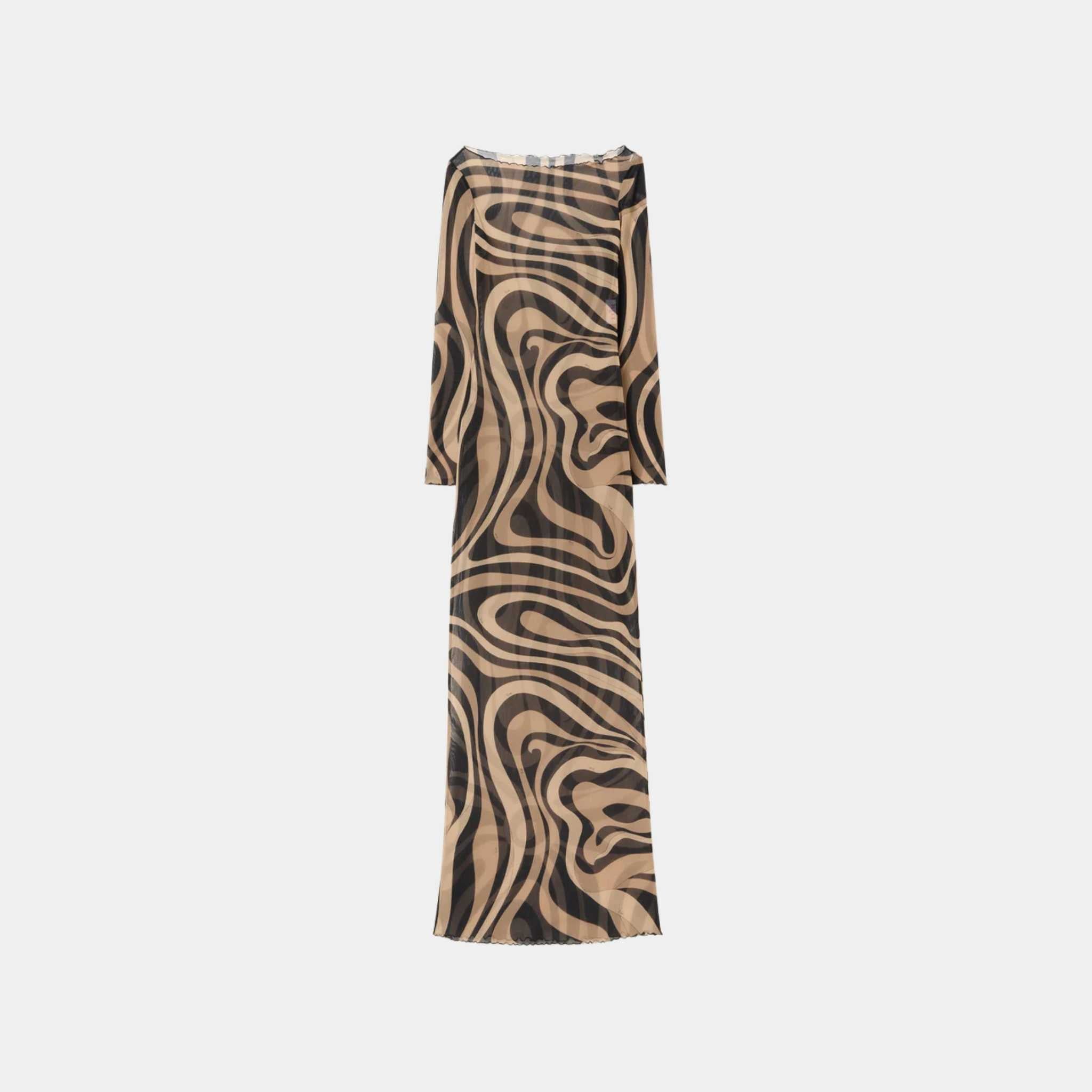 Pucci Marmo Print Tulle Dress, Black, Beige, Front