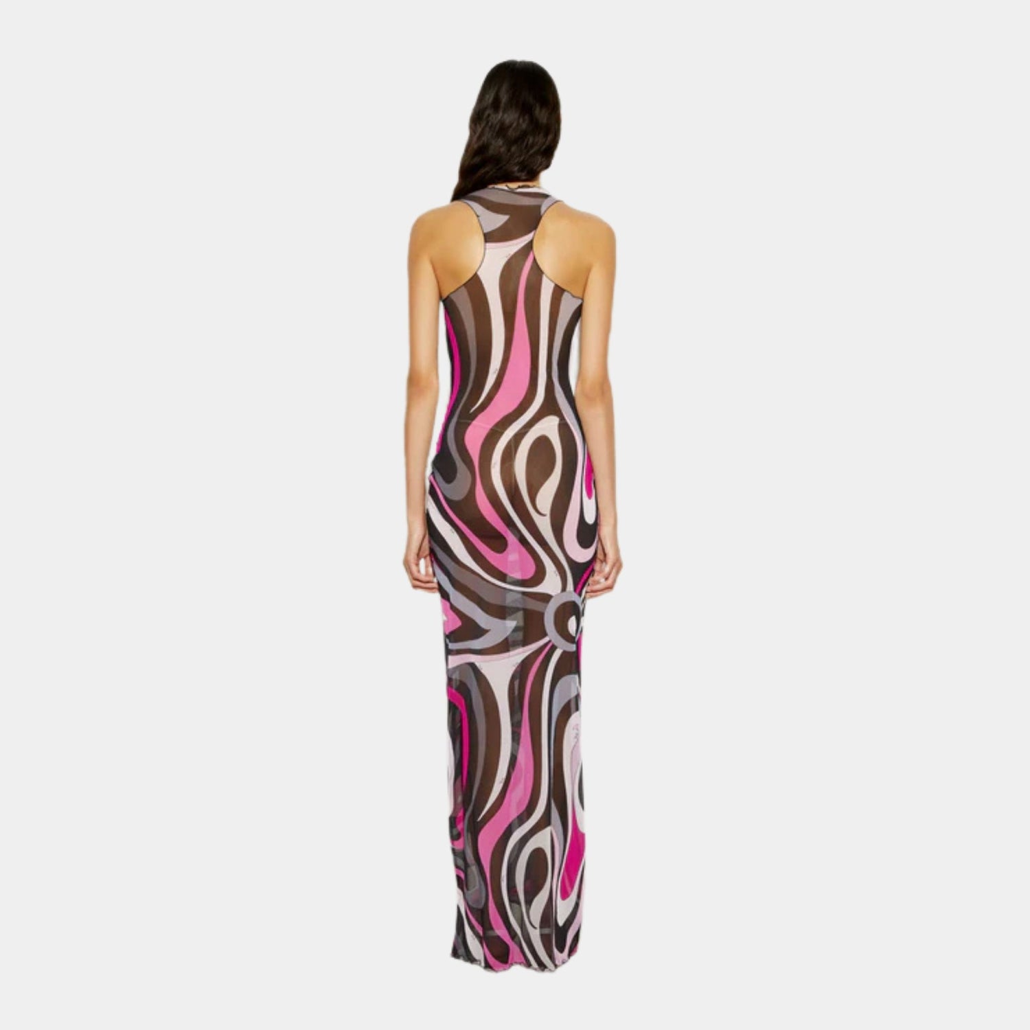 Pucci Marmo Tulle Dress, Black Fuchsia, Model