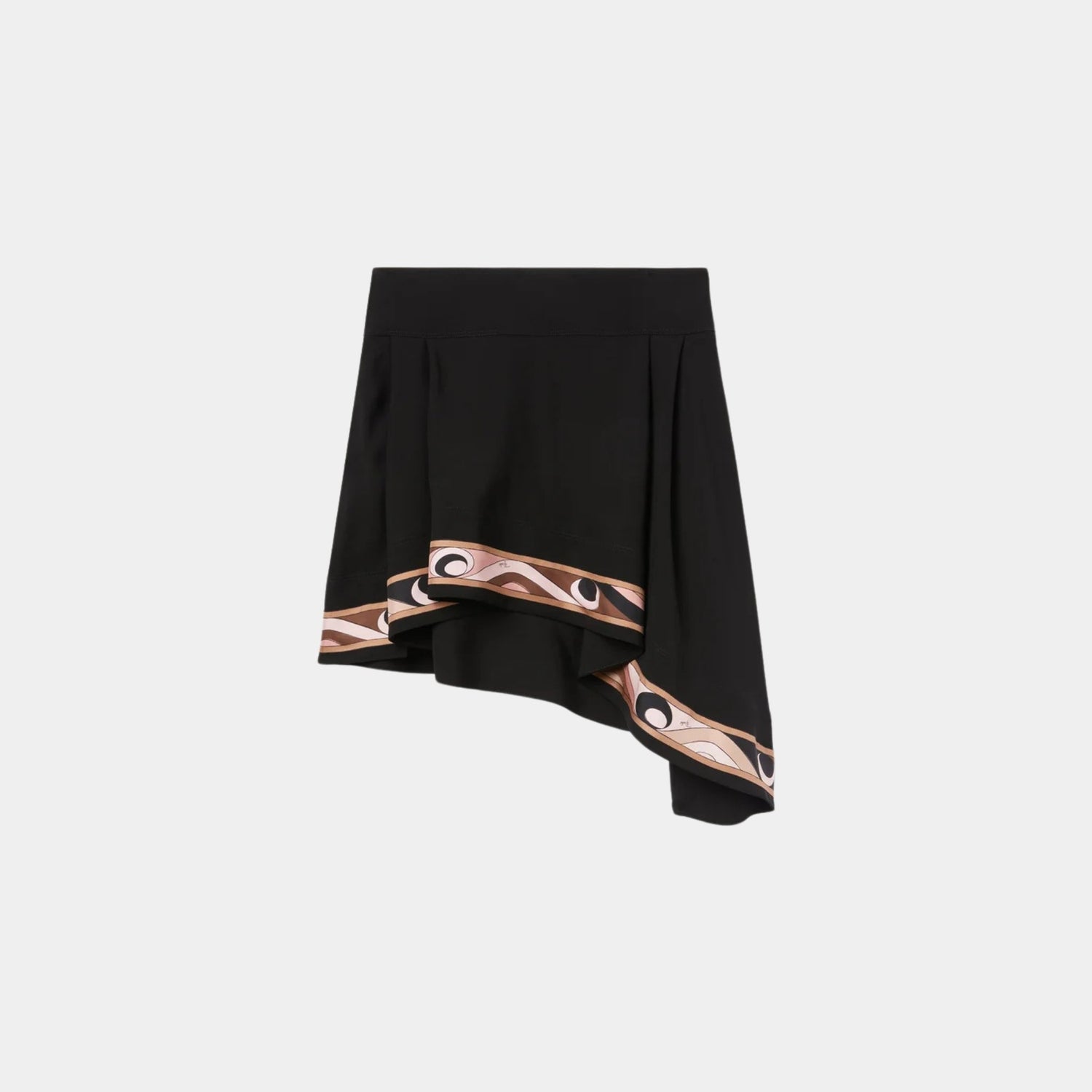 Pucci Mini Skirt With Asymmetrical Printed Hemline, Black, Front