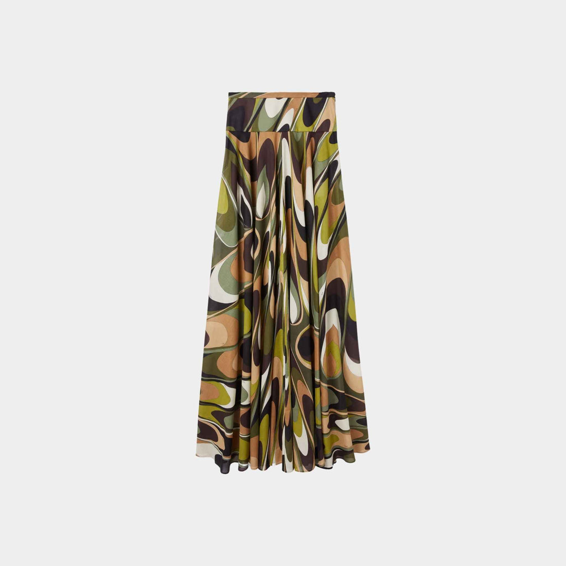 Pucci Onde Print Long Skirt Cotton Straight Cut, Khaki, Front