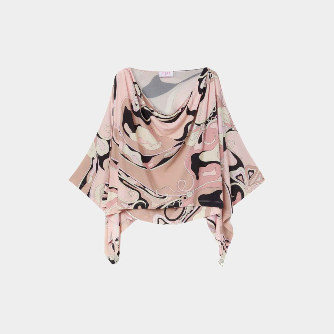 Pucci Orchidee Draped Sleeves Viscose Top, Nude, Front