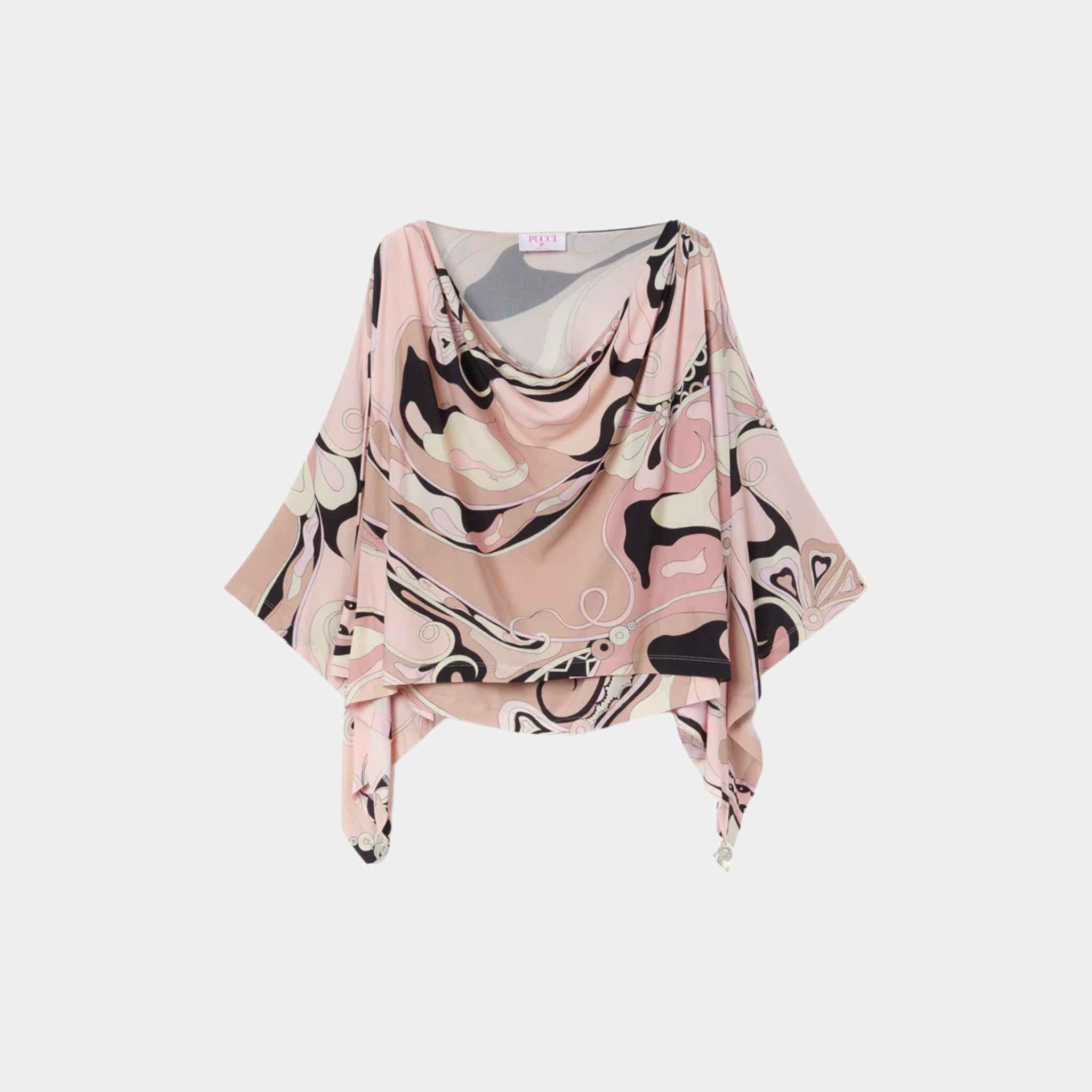 Pucci Orchidee Draped Sleeves Viscose Top, Nude, Front