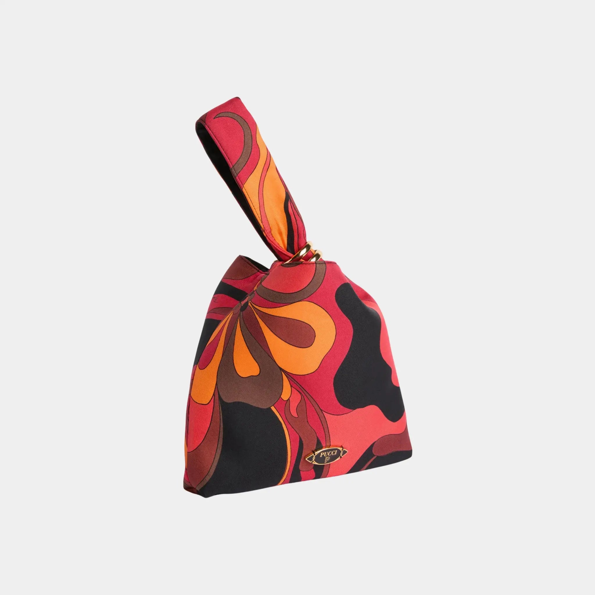 Pucci Orchidee Print Emilio Silk Bag, Orange, Side