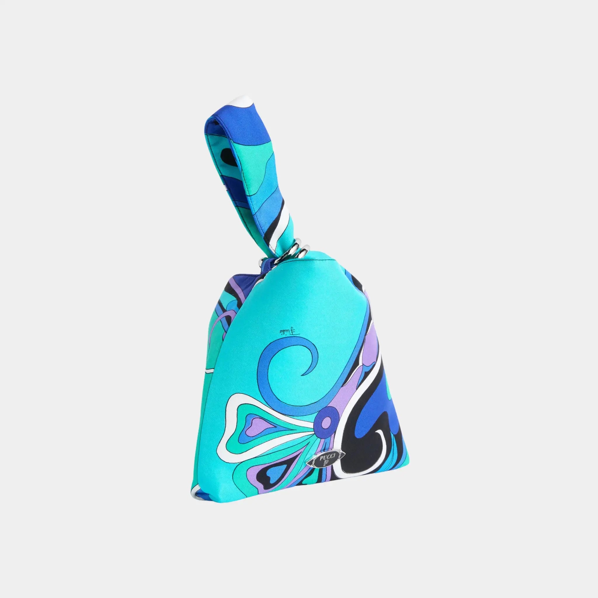 Pucci Orchidee Print Emilio Silk Bag, Turquoise, Side