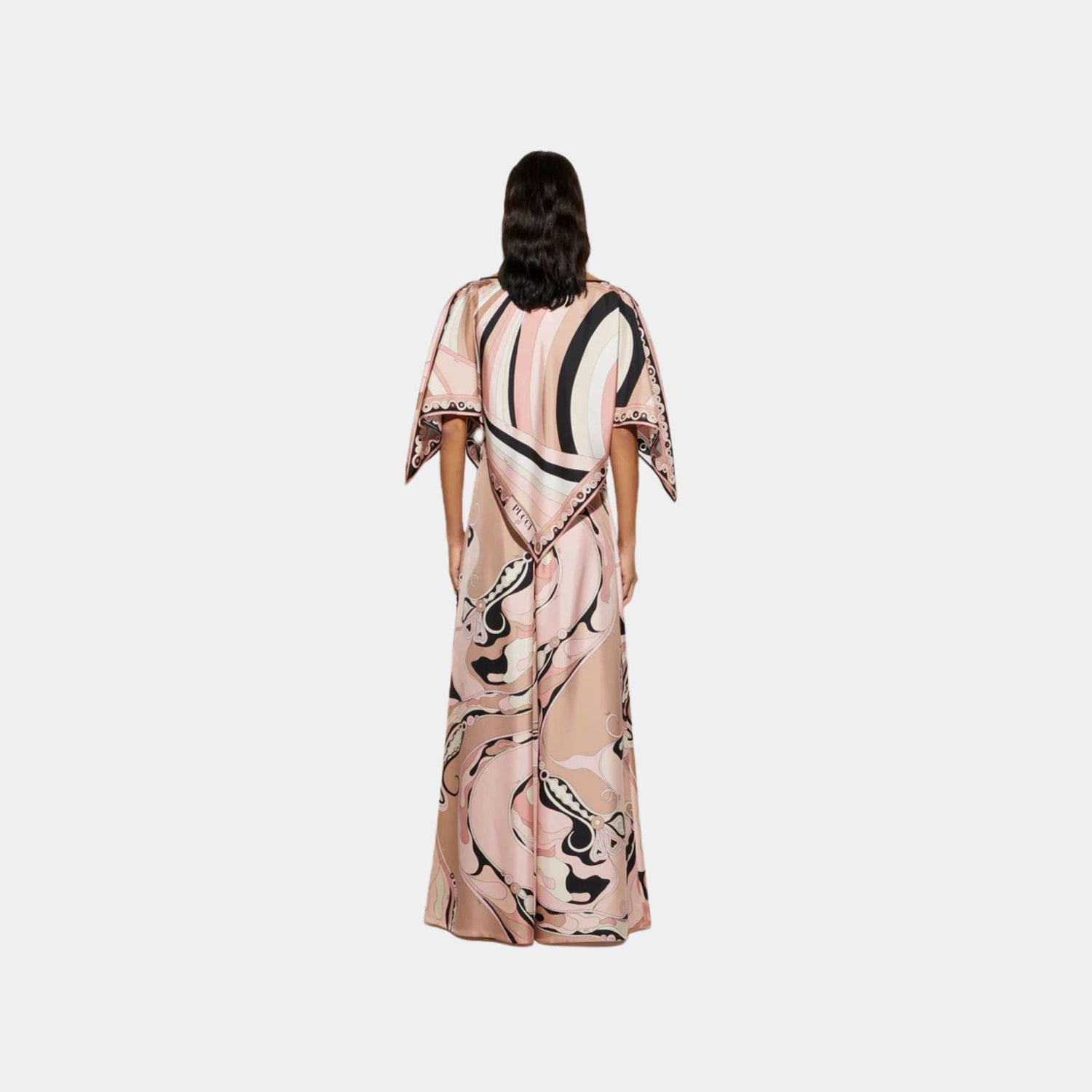 Pucci Orchidee Print Silk Twill Wide-Leg Pants, Nude, Back