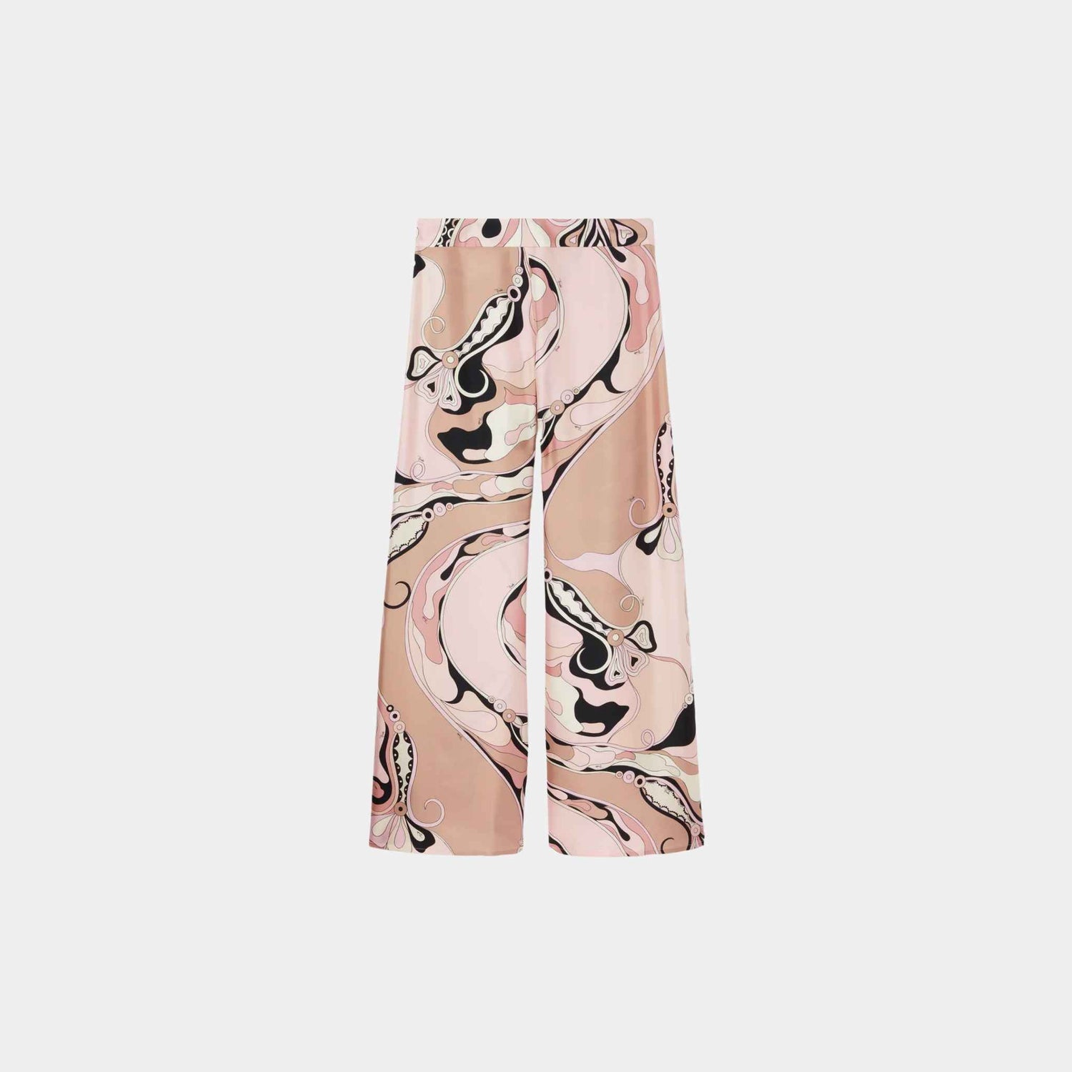 Pucci Orchidee Print Silk Twill Wide-Leg Pants, Nude, Front