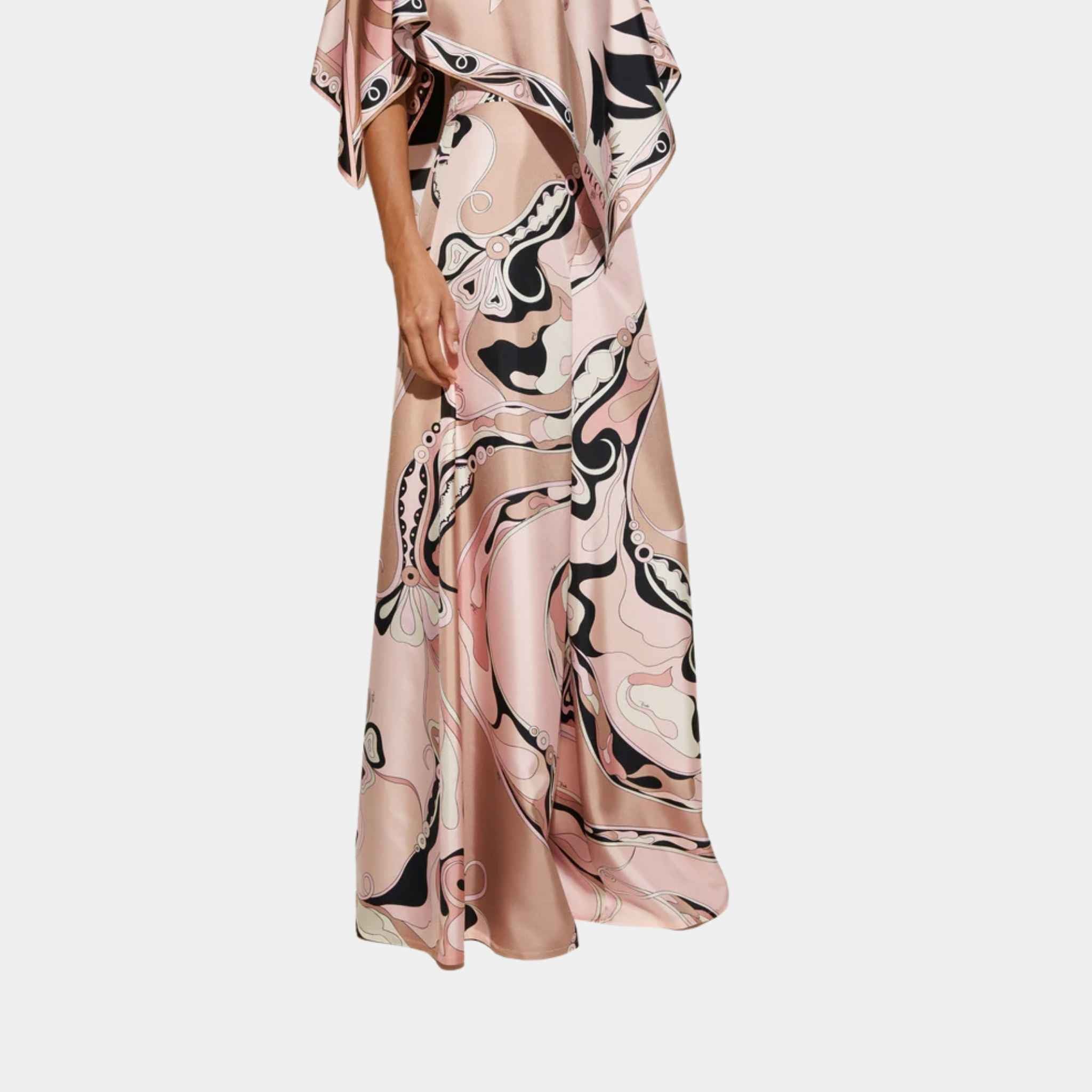 Pucci Orchidee Print Silk Twill Wide-Leg Pants, Nude, Side