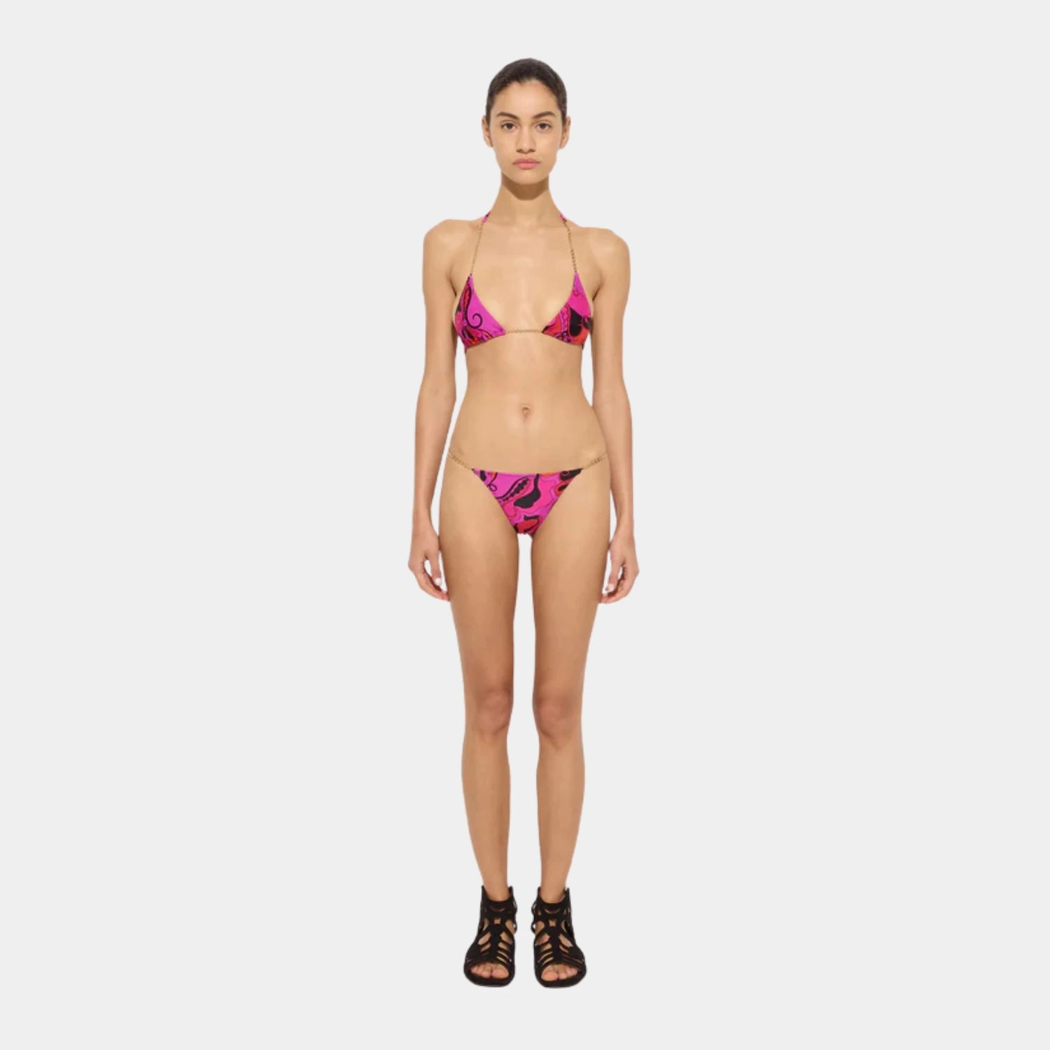 Pucci Orchidee Print Triangle Bikini Top, Fuchsia, Model, Front