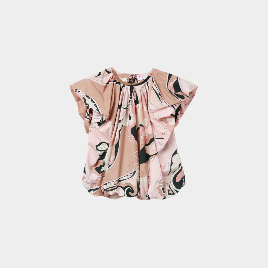 Pucci Orchidee Print Voluminous Cotton Poplin Top, Nude, Front