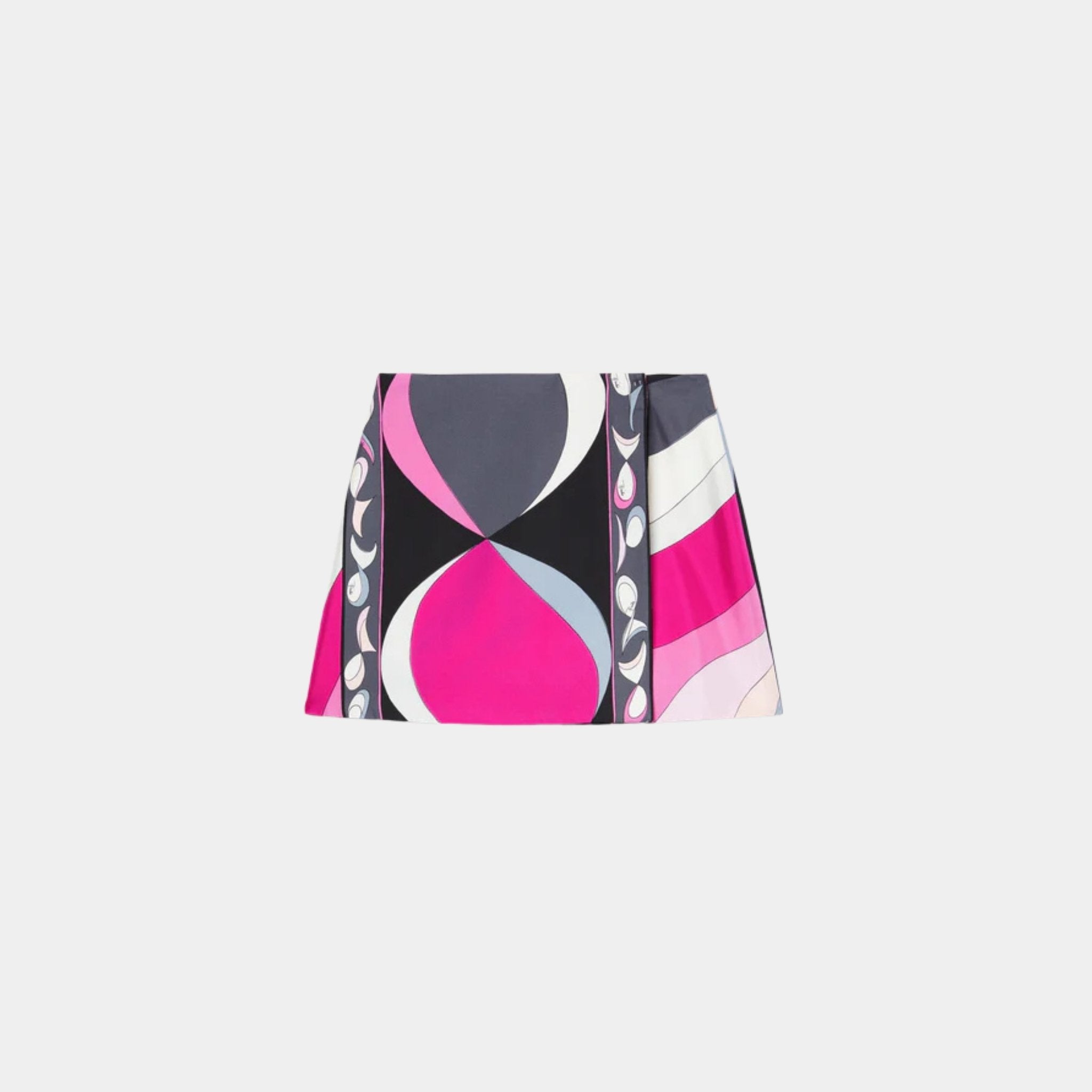 Pucci Pesci Print Silk Twill Miniskirt, Black, Fuchsia, Front
