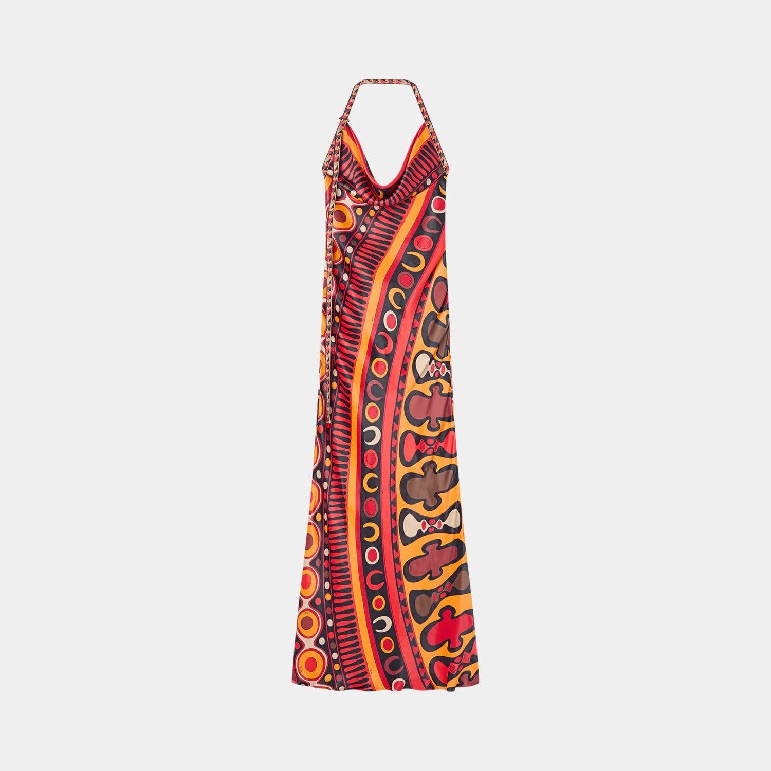 Pucci Soleil Print Satin Dress, Orange Black, Front
