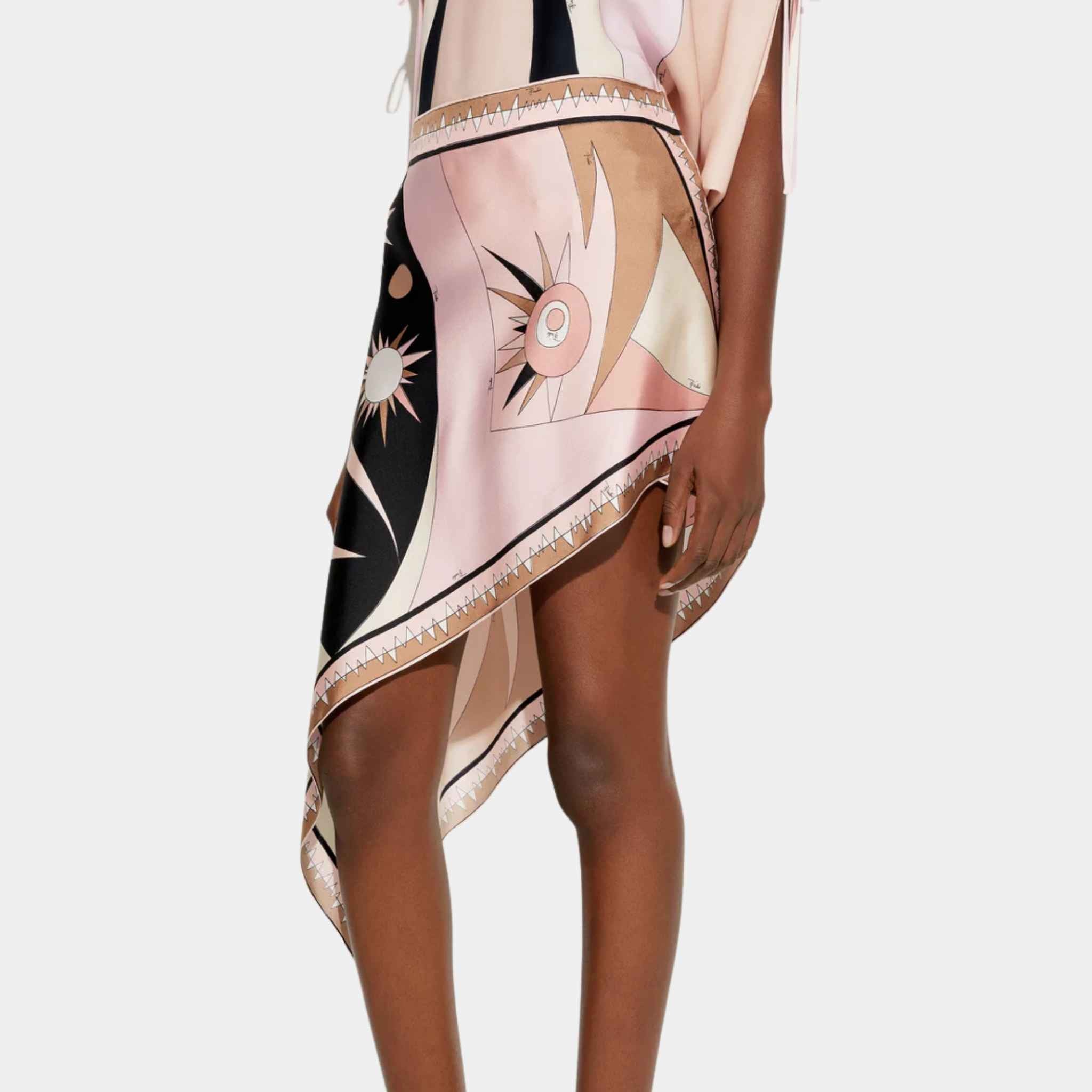 Pucci Stella Print Asymmetrical Mini Skirt In Silk, Nude, Side