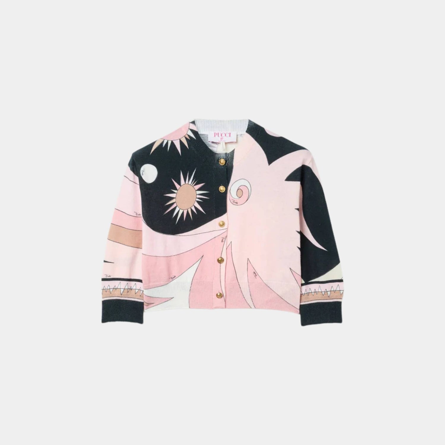 Pucci Stella Print Cropped Cardigan, Black, Nude, Front