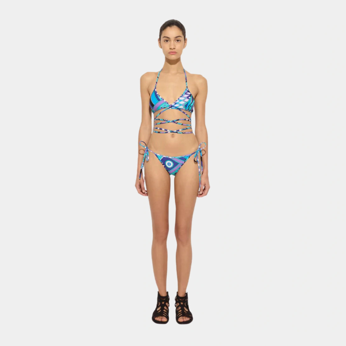 سفلية بيكيني Pucci Vivara Print، تركواز، موديل، من الأمام